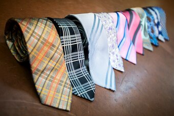 A colorful selection of ties at Alba's shop.