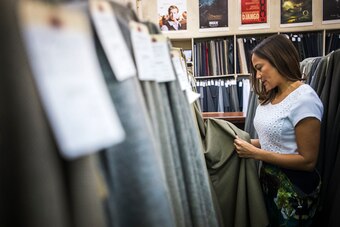 Designer Jhoanna Alba, shown here at her manufacturing headquarters in L.A., has served as stylist for Russell Westbrook, among other NBA stars.