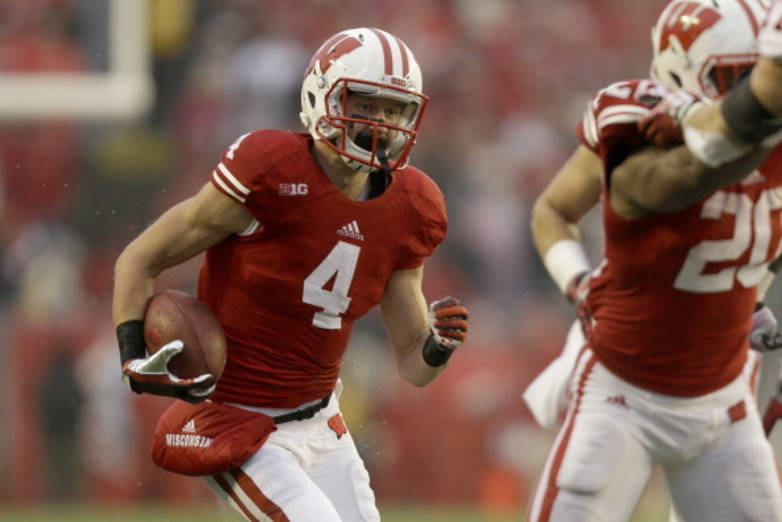 MADISON, WI - NOVEMBER 16: Jared Abbrederis #4 of the Wisconsin Badgers runs for a touchdown during the second half against the Indiana Hoosiers at Camp Randall Stadium on November 16, 2013 in Madison, Wisconsin. (Photo by Mike McGinnis/Getty Images) MADISON, WI - NOVEMBER 16: Jared Abbrederis #4 of the Wisconsin Badgers runs for a touchdown during the second half against the Indiana Hoosiers at Camp Randall Stadium on November 16, 2013 in Madison, Wisconsin. (Photo by Mike McGinnis/Getty Images)