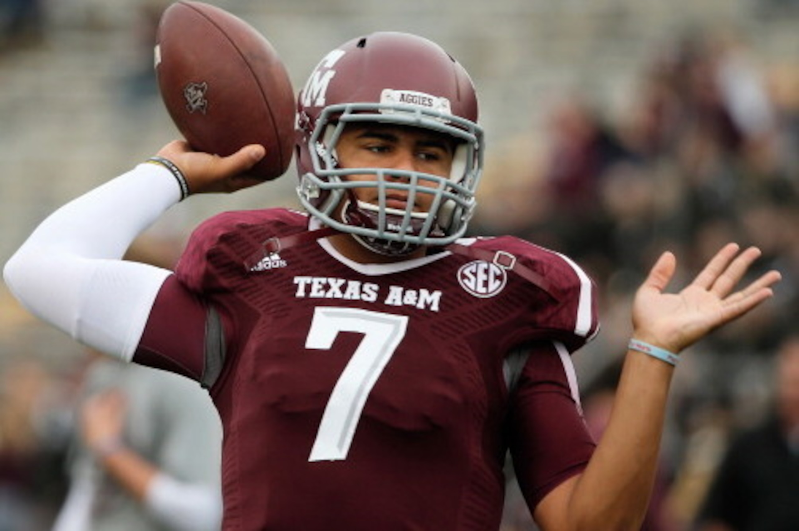 COLLEGE STATION, TX - NOVEMBER 09:  Kenny Hill #7 of the Texas A&M Aggies waits on the field before the game against the Mississippi State Bulldogs at Kyle Field on November 9, 2013 in College Station, Texas.  (Photo by Scott Halleran/Getty Images)