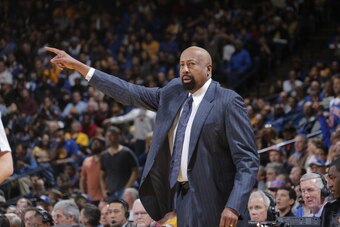OAKLAND, CA - MARCH 30: Head Coach Mike Woodson of the New York Knicks coaches against the Golden State Warriors on March 30, 2014 at Oracle Arena in Oakland, California. NOTE TO USER: User expressly acknowledges and agrees that, by downloading and or usi