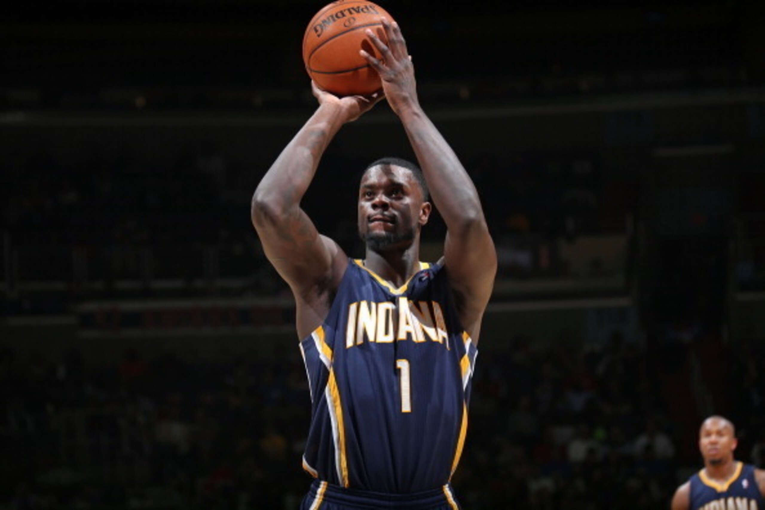 WASHINGTON, DC - MARCH 28: Lance Stephenson #1 of the Indiana Pacers shoots against the Washington Wizards at the Verizon Center on March 28, 2014 in Washington, DC. NOTE TO USER: User expressly acknowledges and agrees that, by downloading and or using th