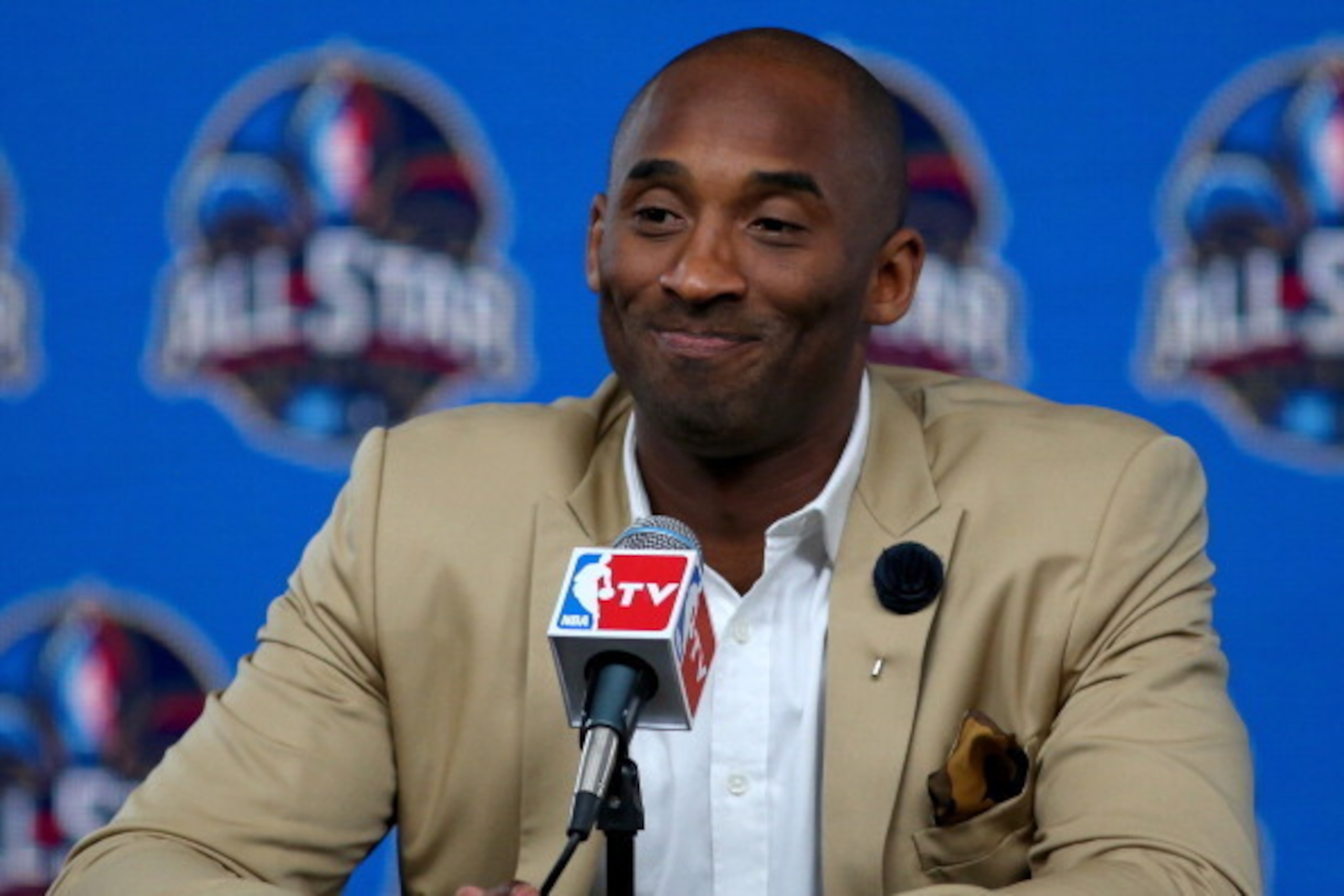 NEW ORLEANS, LA - FEBRUARY 16:  Kobe Bryant of the Los Angeles Lakers addresses the media before the 2014 NBA All-Star game at the Smoothie King Center on February 16, 2014 in New Orleans, Louisiana. NOTE TO USER: User expressly acknowledges and agrees th