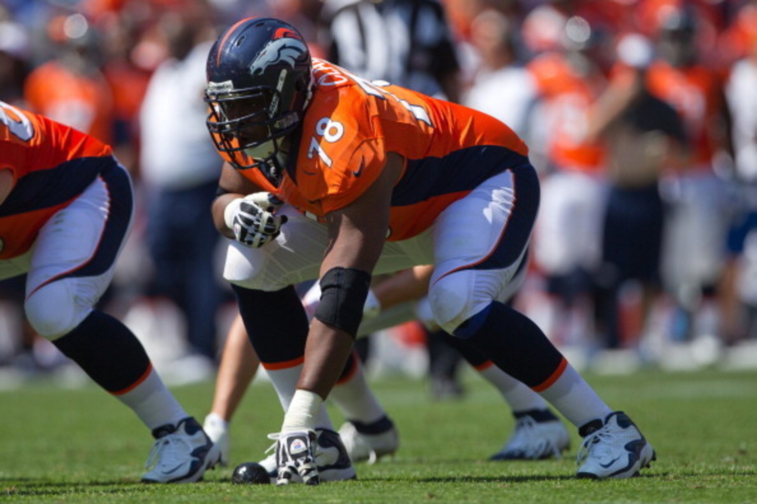 DENVER, CO - AUGUST 26:  Offensive tackle Ryan Clady #78 of the Denver Broncos in action during a pre-season game against the San Francisco 49ers at Sports Authority Field Field at Mile High on August 26, 2012 in Denver, Colorado. (Photo by Justin Edmonds