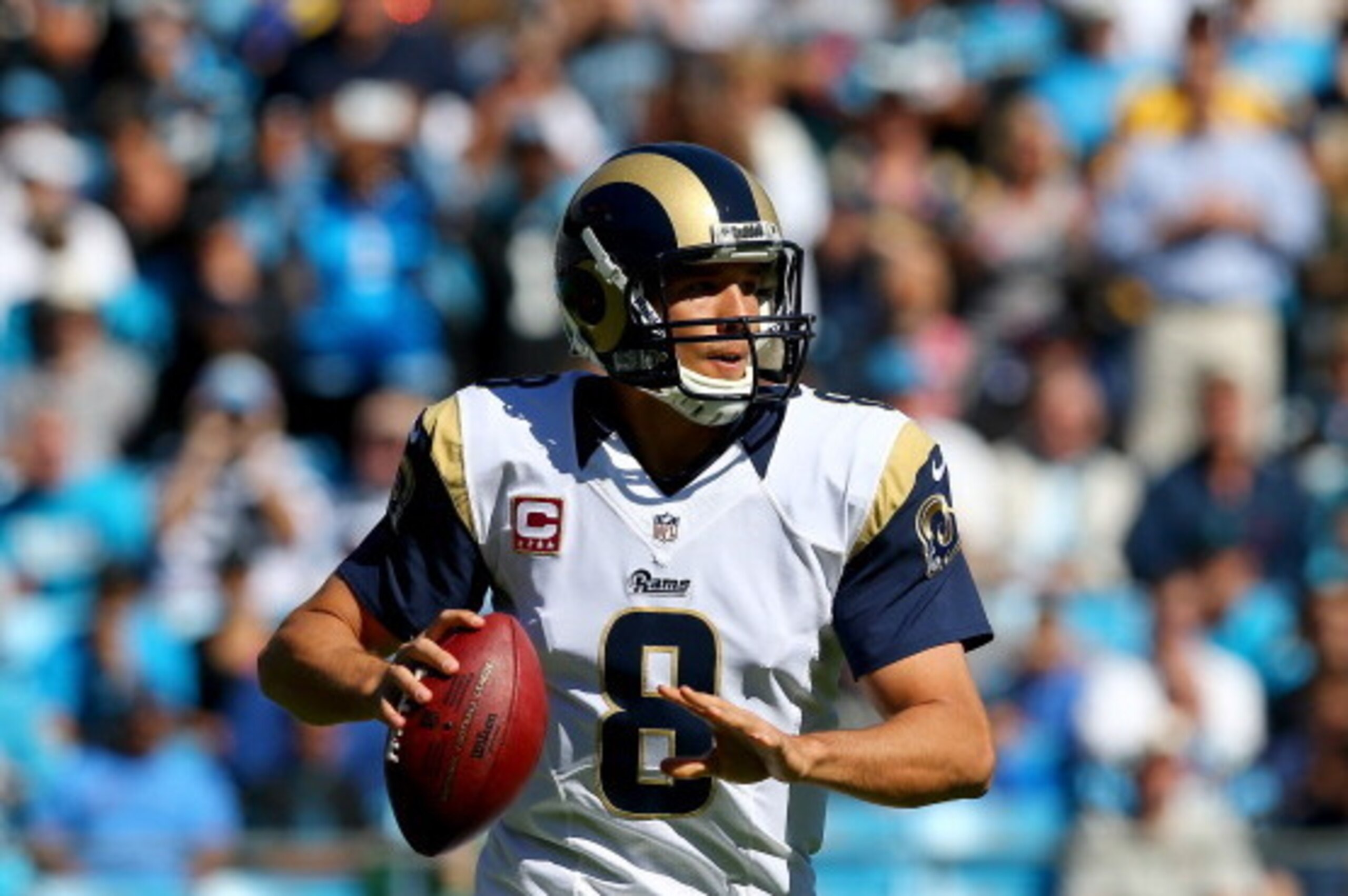 CHARLOTTE, NC - OCTOBER 20:  Sam Bradford #8 of the St. Louis Rams during their game at Bank of America Stadium on October 20, 2013 in Charlotte, North Carolina.  (Photo by Streeter Lecka/Getty Images)