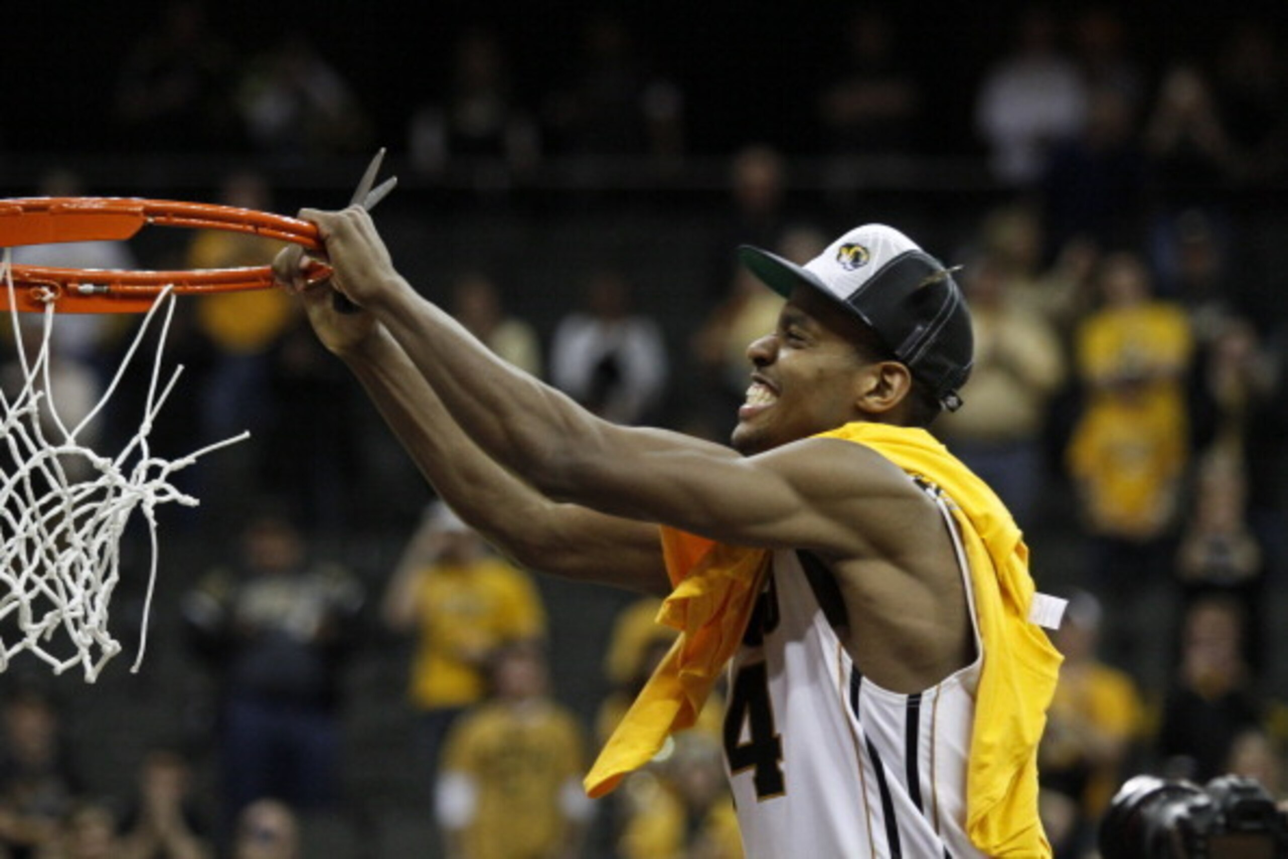 KANSAS CITY, MO - MARCH 10:  Kim English #24 of the Missouri Tigers celebrates after winning the Big 12 Basketball Tournament against the Baylor Bears March 10, 2012 at Sprint Center in Kansas City, Missouri. (Photo by Ed Zurga/Getty Images)
