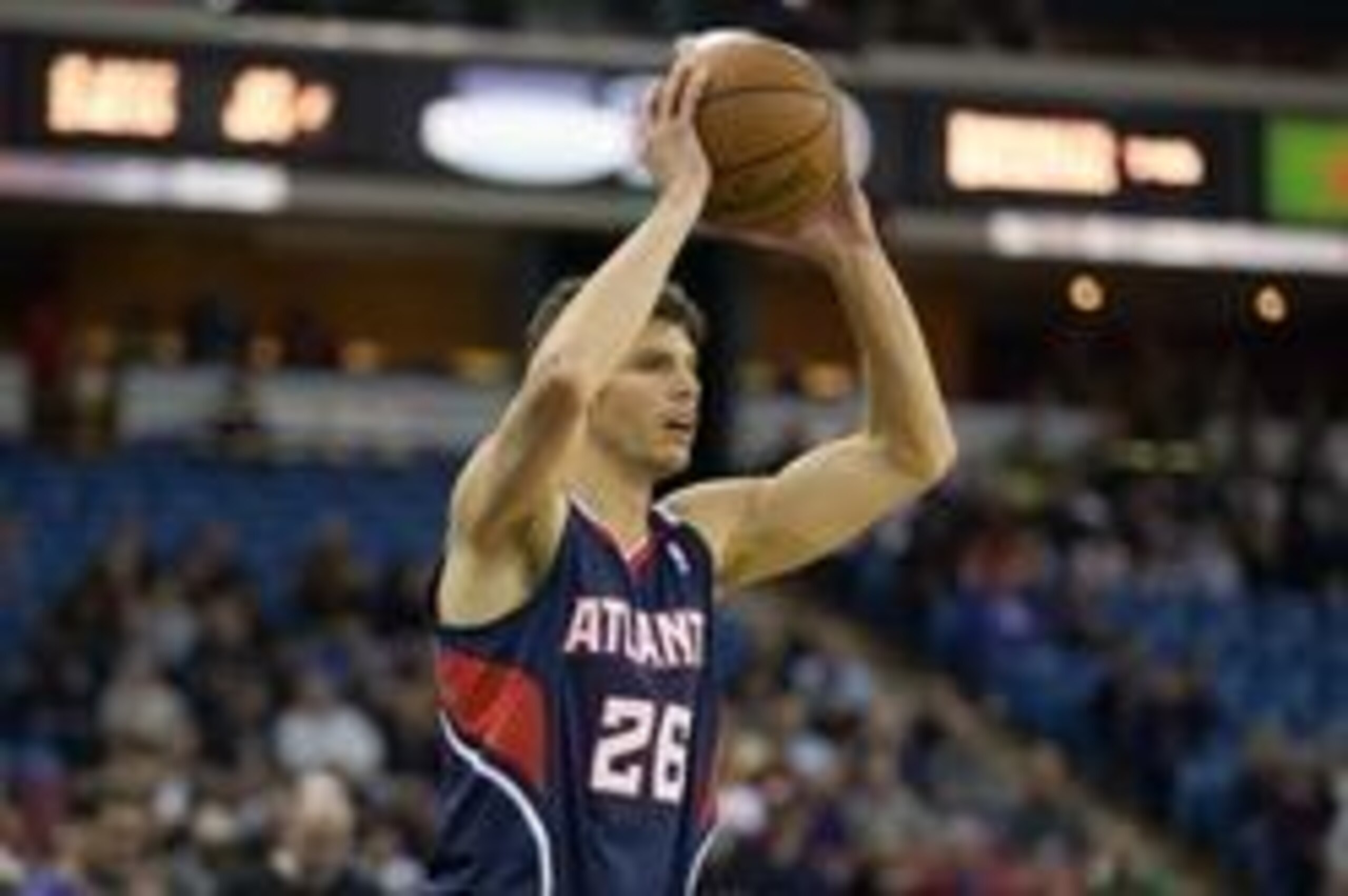 Nov 5, 2013; Sacramento, CA, USA; Atlanta Hawks small forward Kyle Korver (26) controls the ball against the Sacramento Kings during the first quarter at Sleep Train Arena. Mandatory Credit: Kelley L Cox-USA TODAY Sports