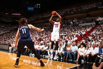MIAMI, FL - April 20: James Jones #22 of the Miami Heat shoots against the Charlotte Bobcats during Game One of the Eastern Conference Quarterfinals of the 2014 NBA playoffs at the American Airlines Arena in Miami, Florida on April 20, 2014. NOTE TO USER: