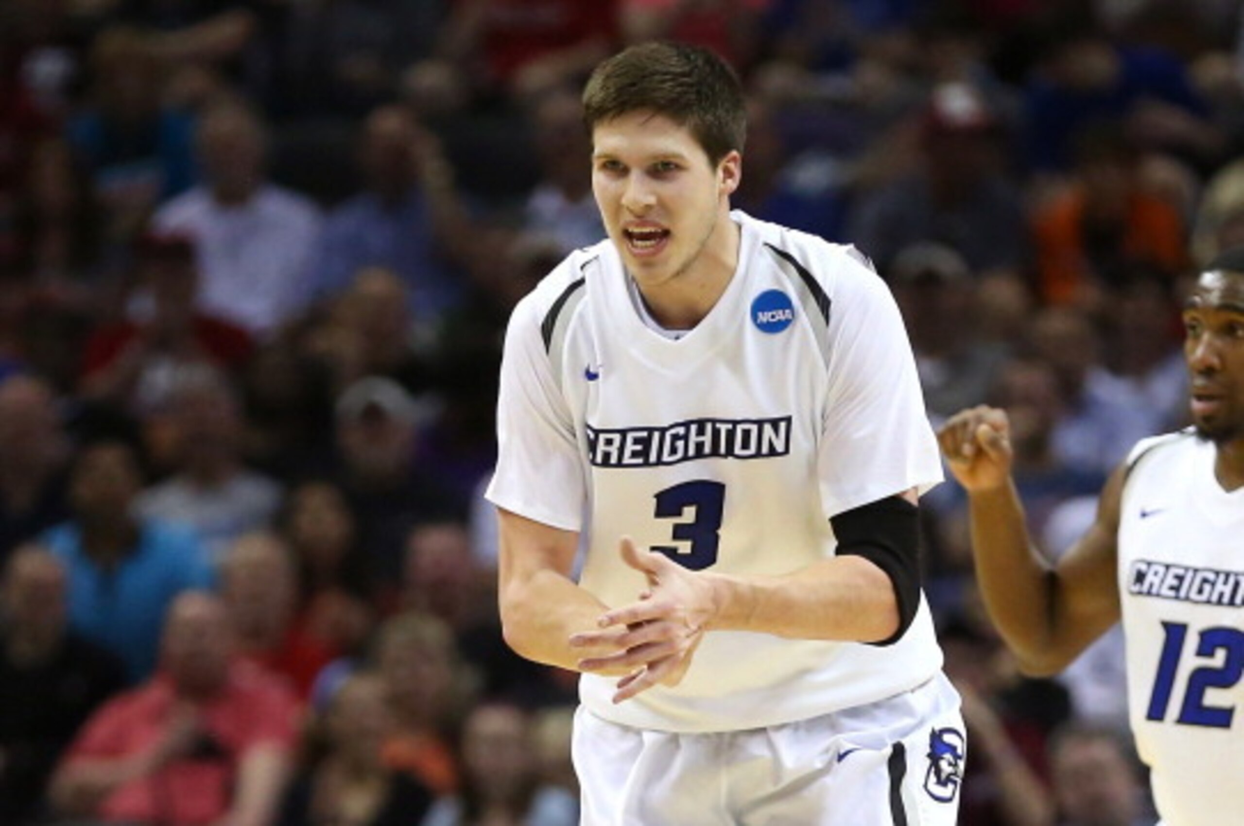 SAN ANTONIO, TX - MARCH 21: Doug McDermott #3 of the Creighton Bluejays reacts after a play in the first half against the Louisiana Lafayette Ragin Cajuns during the second round of the 2014 NCAA Men's Basketball Tournament at AT&T Center on March 21, 201