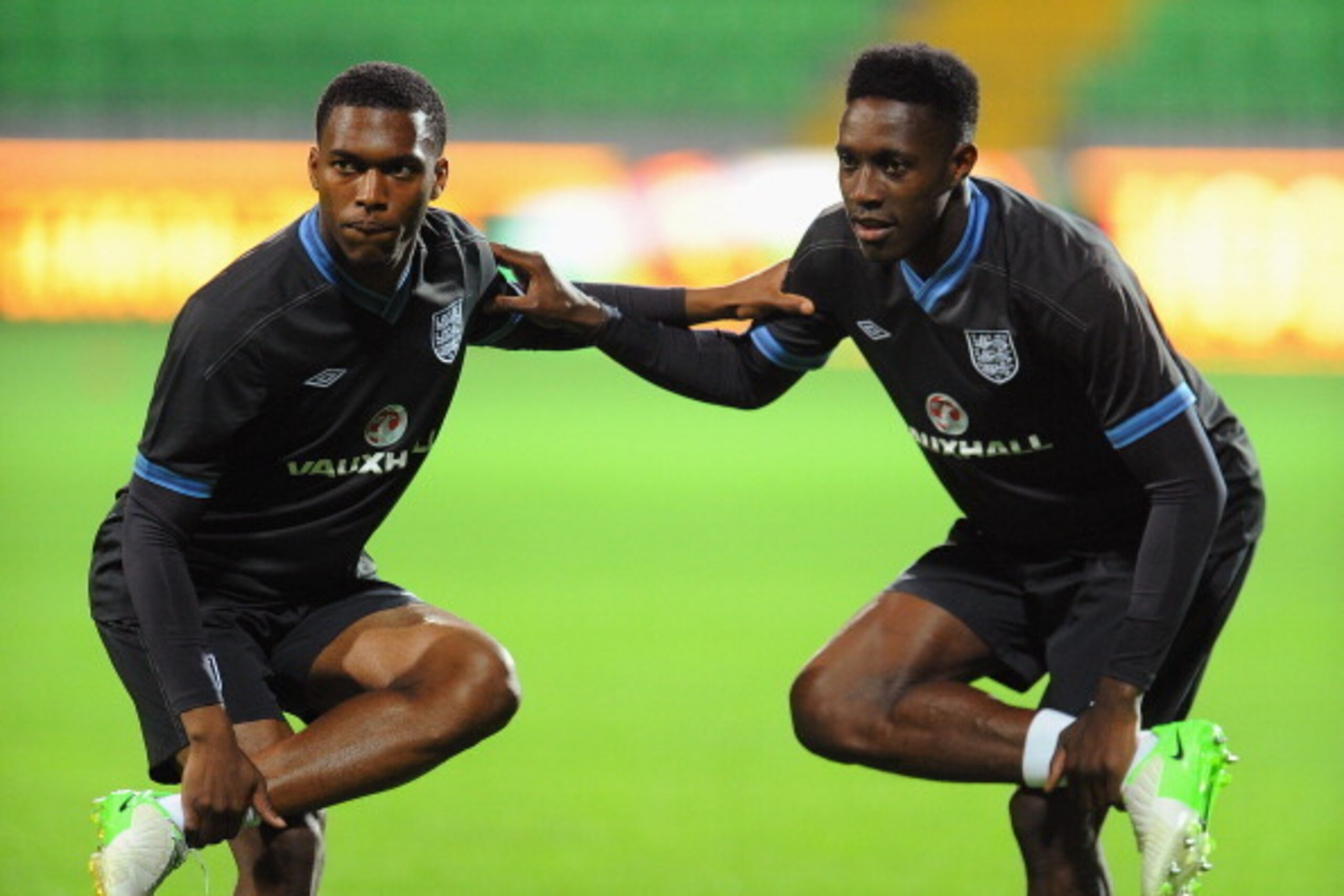 CHISINAU, MOLDOVA - SEPTEMBER 06: Daniel Sturridge and Danny Welbeck look on during the England training session at Zimbru Stadium on September 6, 2012 in Chisinau, Moldova.  (Photo by Michael Regan/Getty Images)