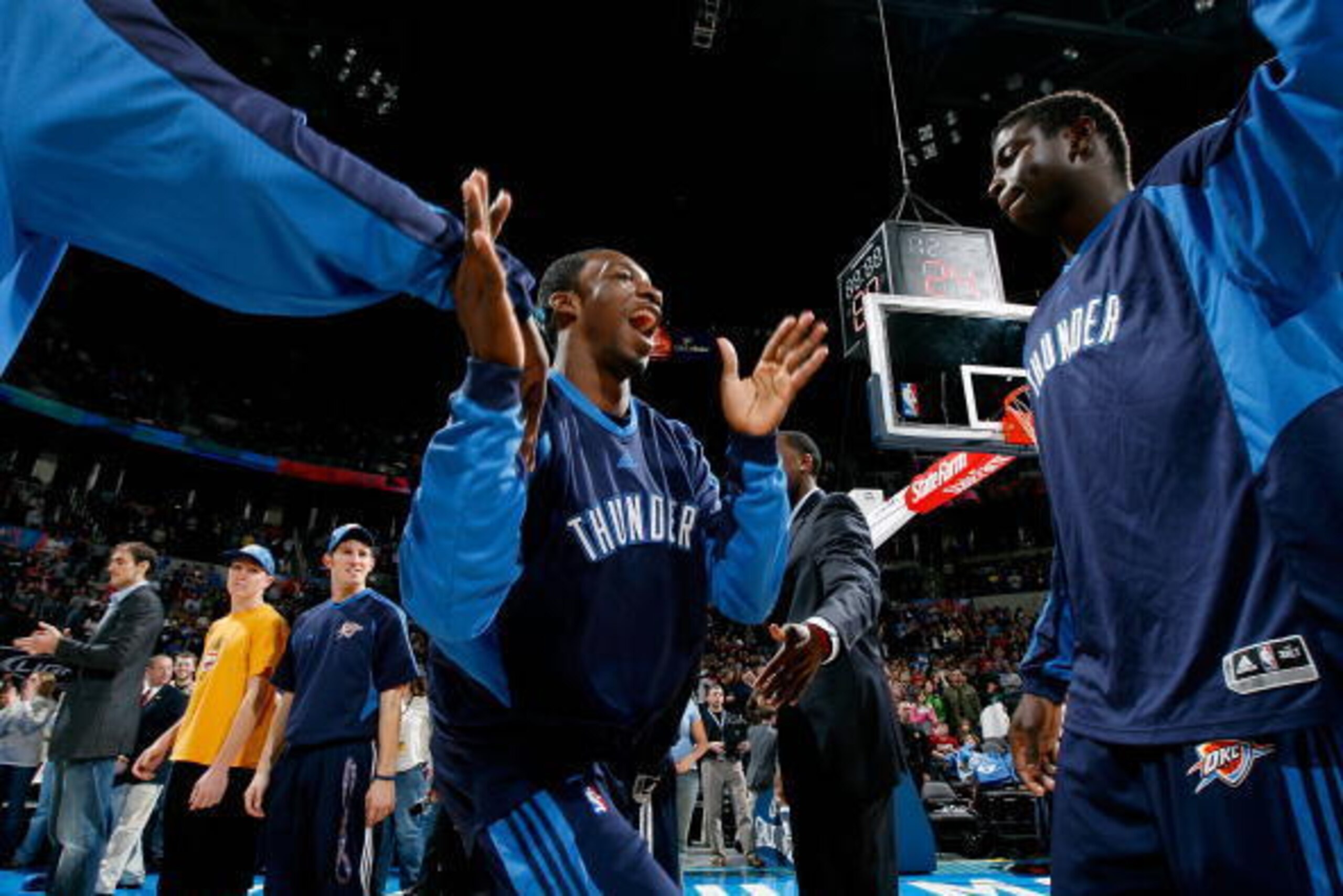 OKLAHOMA CITY, OK - DECEMBER 31:  Jeff Green #22 of the Oklahoma City Thunder is introduced before the game against the Golden State Warriors on December 31, 2008 at the Ford Center in Oklahoma City, Oklahoma.  The Thunder won 107-100.  NOTE TO USER: User