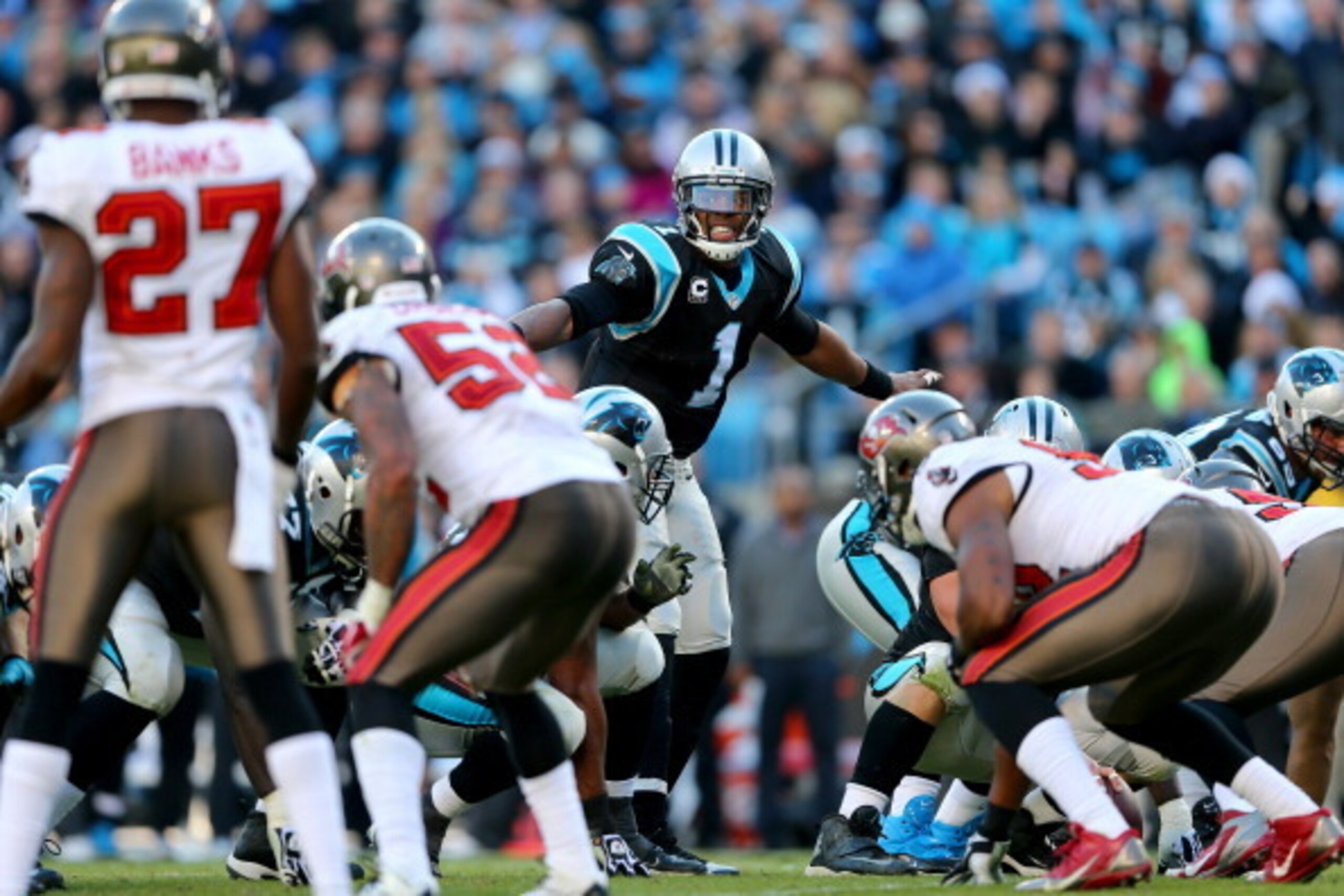 CHARLOTTE, NC - DECEMBER 01:  Cam Newton #1 of the Carolina Panthers during their game at Bank of America Stadium on December 1, 2013 in Charlotte, North Carolina.  (Photo by Streeter Lecka/Getty Images)
