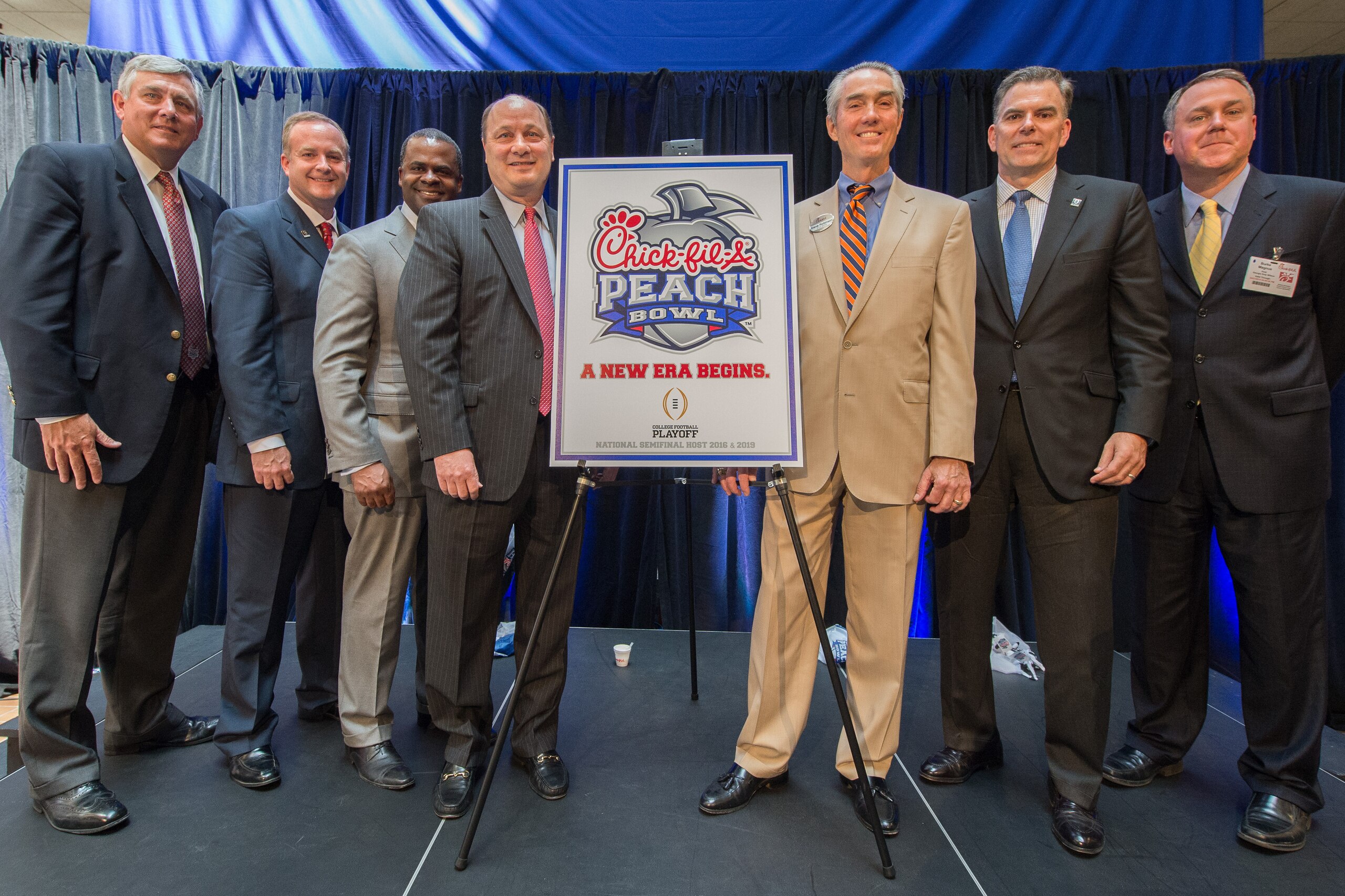 The new Chick-fil-A Peach Bowl logo was revealed at an event at Chick-fil-A corporate headquarters on Monday.