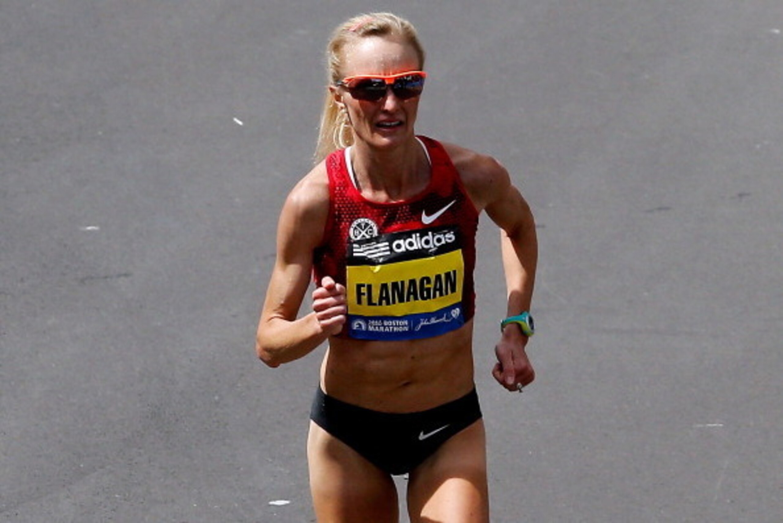 BOSTON, MA - APRIL 21:  Shalane Flanagan of the United States approaches the finish line of the 118th Boston Marathon on April 21, 2014 in Boston, Massachusetts.  (Photo by Jim Rogash/Getty Images)