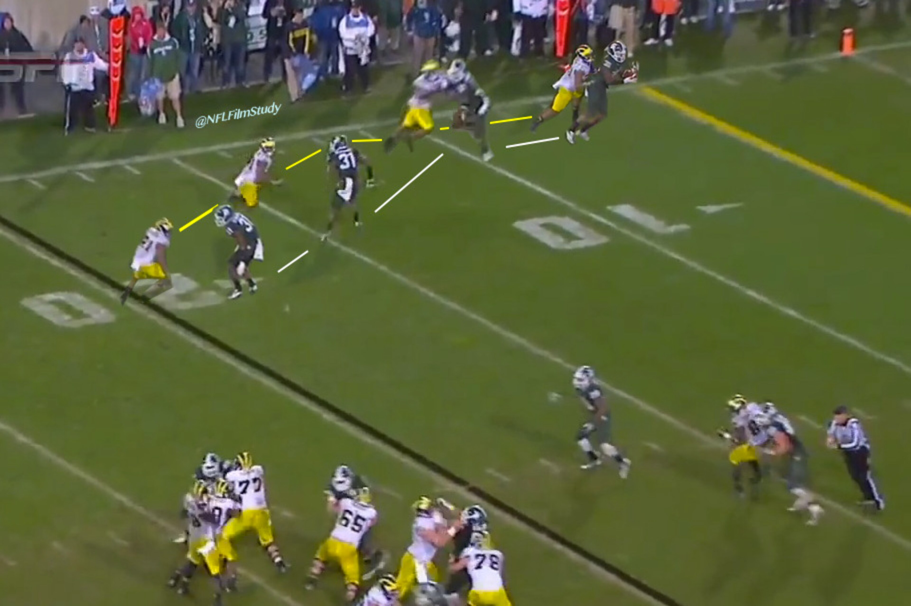 Dennard initiates contact as he locates the ball, finishes with an interception.