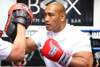 BRISBANE, AUSTRALIA - APRIL 17:  Alex Leapai trains during a sparring session at The Corporate Box Gym on April 17, 2014 in Brisbane, Australia. Leapai is in training for his April 26th World Heavyweight title bout in Germany against Wladmir Klitschko.  (
