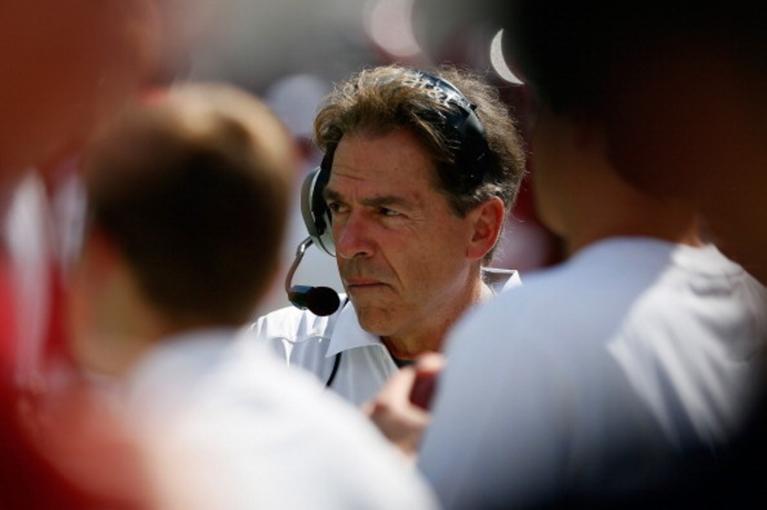 TUSCALOOSA, AL - OCTOBER 05:  Head coach Nick Saban of the Alabama Crimson Tide looks on from the sidelines during their 45-3 win over the Georgia State Panthers at Bryant-Denny Stadium on October 5, 2013 in Tuscaloosa, Alabama.  (Photo by Kevin C. Cox/Ge
