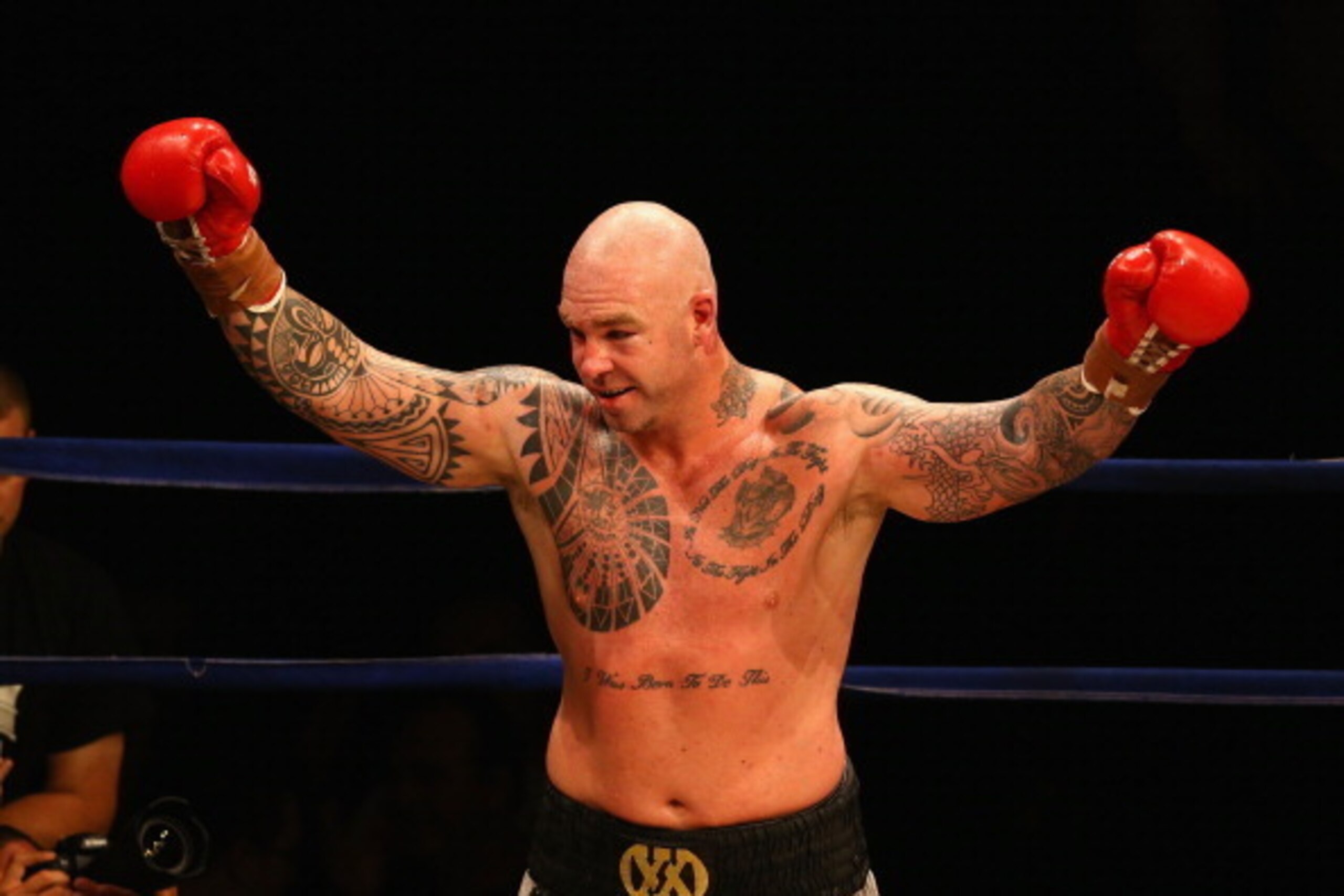 MELBOURNE, AUSTRALIA - APRIL 28:  Lucas Browne of Australia celebrates after he defeated James Toney of the USA in the WBC Super Heavyweight bout between Lucas Browne and James Toney at the Melbourne Convention and Exhibition Centre on April 28, 2013 in M