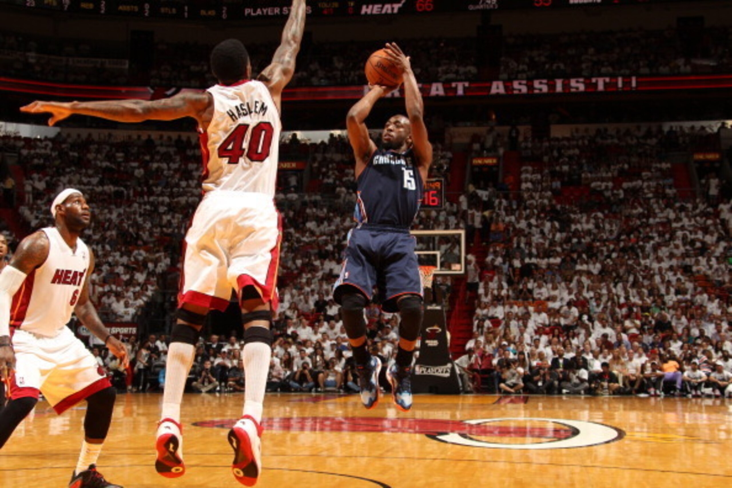 MIAMI, FL - April 23: Kemba Walker #15 of the Charlotte Bobcats shoots the ball against the Miami Heat during Game Two of the Eastern Conference Finals of the 2014 NBA playoffs at the American Airlines Arena in Miami, Florida on April 23, 2014. NOTE TO US