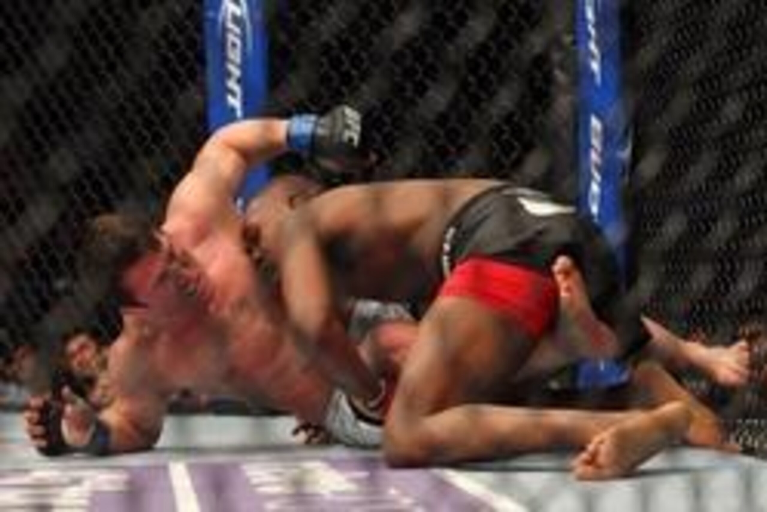 Apr 27, 2013; Newark, NJ, USA; Jon Jones (black shorts) competes against Chael Sonnen (white shorts)
during UFC 159 at the Prudential Center. Mandatory Credit: Brad Penner-USA TODAY Sports