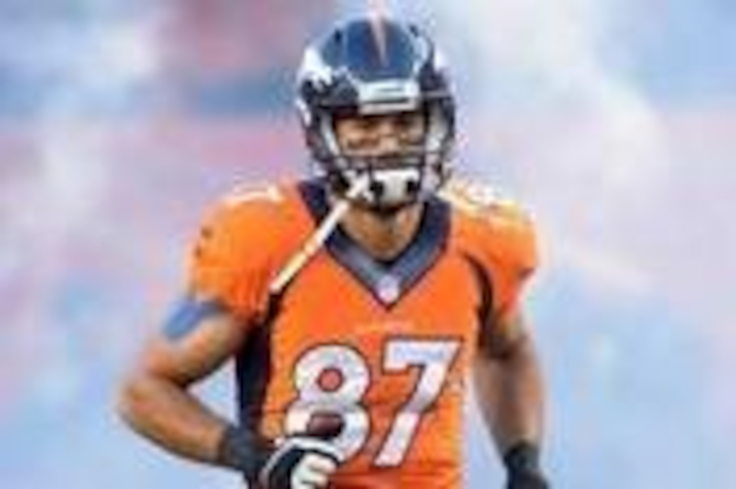 Sep 23, 2013; Denver, CO, USA; Denver Broncos receiver Eric Decker (87) is introduced before the game against the Oakland Raiders at Sports Authority Field at Mile High. The Broncos defeated the Raiders 37-21.  Mandatory Credit: Kirby Lee-USA TODAY Sports