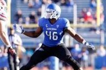 Sep 14, 2013; Buffalo, NY, USA; Buffalo Bulls linebacker Khalil Mack (46) during the game against the Stony Brook Seawolves at University of Buffalo Stadium. Buffalo beats Stony Brook 26-23 in OT. Mandatory Credit: Kevin Hoffman-USA TODAY Sports