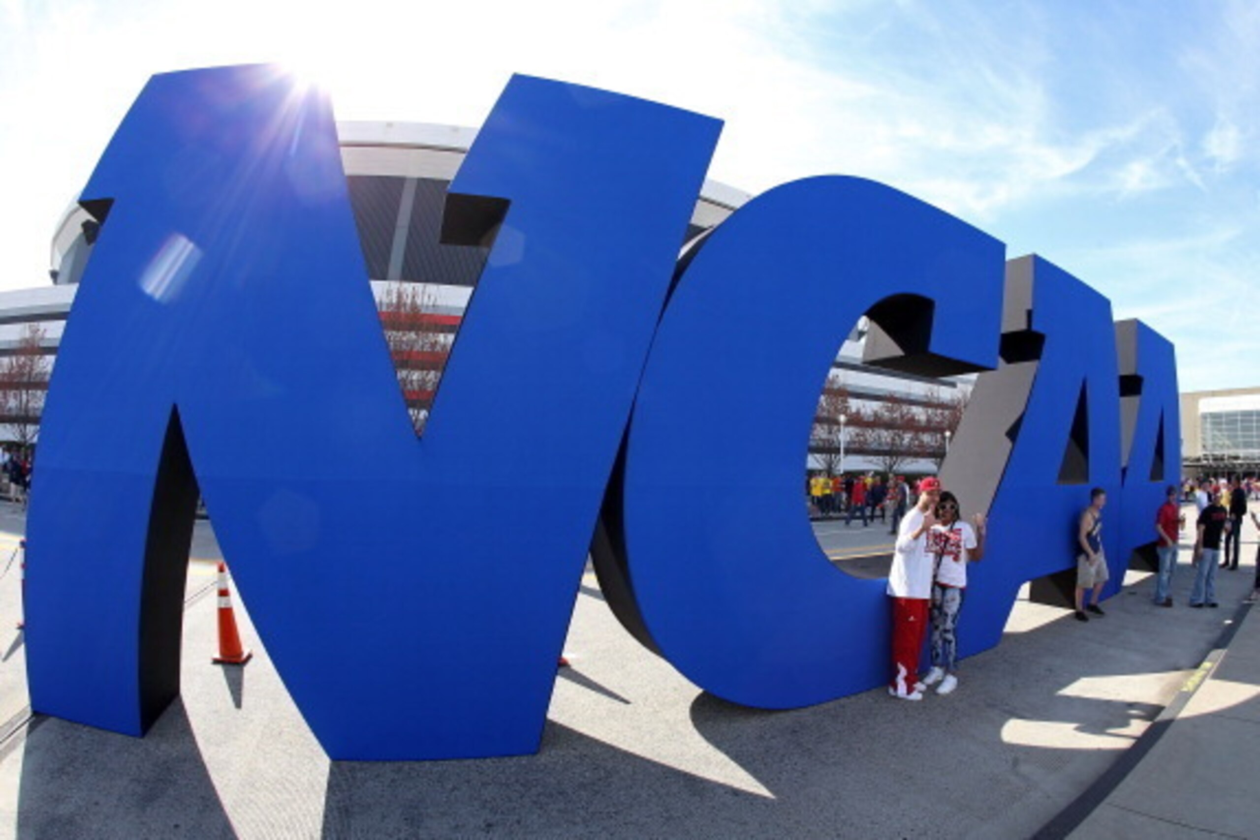 ATLANTA, GA - APRIL 06:  A NCAA logo is seen outside the Georgia Dome before the 2013 NCAA Men's Final Four Semifinal between the Louisville Cardinals and the Wichita State Shockers on April 6, 2013 in Atlanta, Georgia.  (Photo by Streeter Lecka/Getty Ima