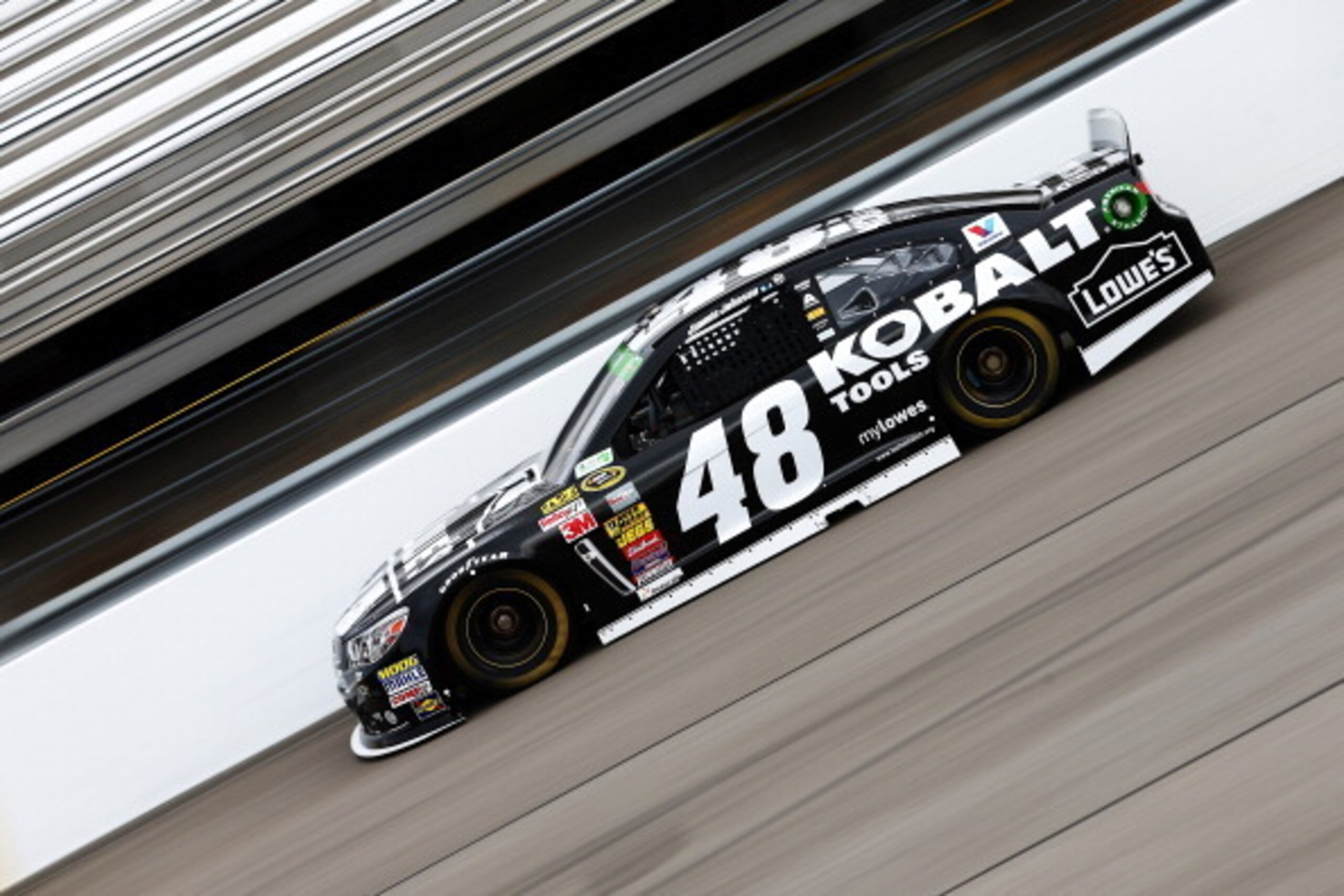 RICHMOND, VA - APRIL 25: Jimmie Johnson, driver of the #48 Kobalt Tools Chevrolet, practices for the NASCAR Sprint Cup Series Toyota Owners 400 at Richmond International Raceway on April 25, 2014 in Richmond, Virginia.  (Photo by Streeter Lecka/Getty Imag