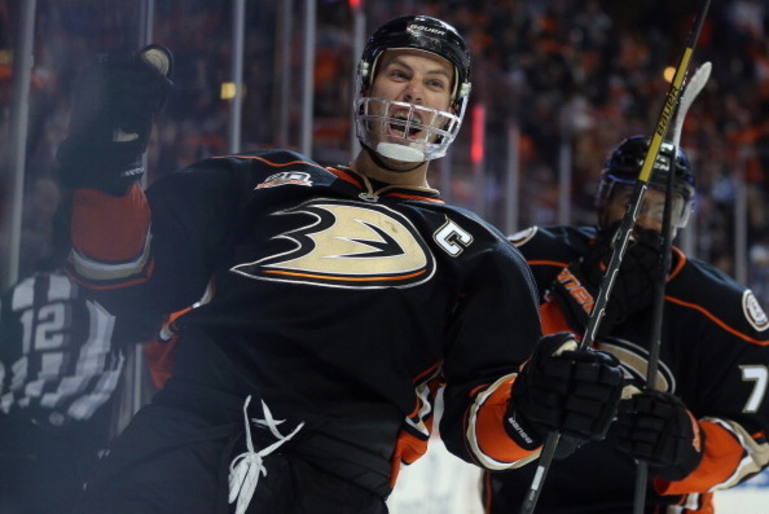 ANAHEIM, CA - APRIL 18: Ryan Getzlaf #15 of the Anaheim Ducks celebrates his first period goal against the Dallas Stars in Game Two of the First Round of the 2014 NHL Stanley Cup Playoffs at Honda Center on April 18, 2014 in Anaheim, California. (Photo ANAHEIM, CA - APRIL 18: Ryan Getzlaf #15 of the Anaheim Ducks celebrates his first period goal against the Dallas Stars in Game Two of the First Round of the 2014 NHL Stanley Cup Playoffs at Honda Center on April 18, 2014 in Anaheim, California. (Photo