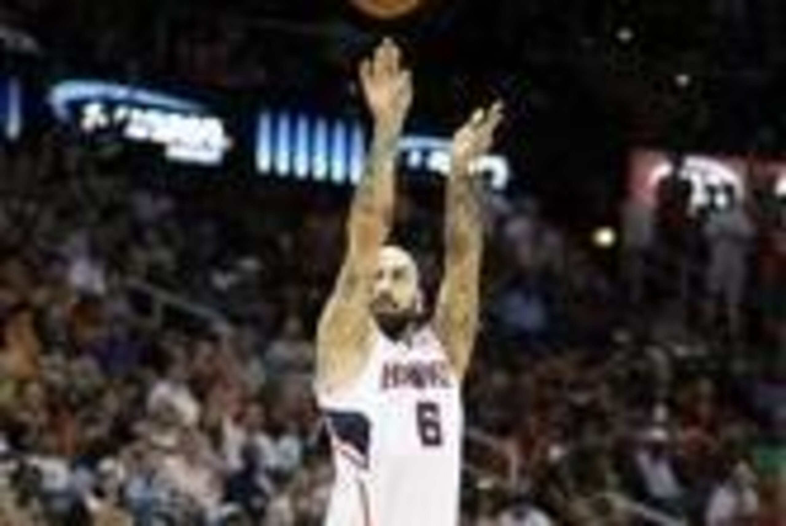 Apr 24, 2014; Atlanta, GA, USA; Atlanta Hawks center Pero Antic (6) shoots the ball against the Indiana Pacers in the first quarter in game three of the first round of the 2014 NBA Playoffs at Philips Arena. Mandatory Credit: Brett Davis-USA TODAY Sports