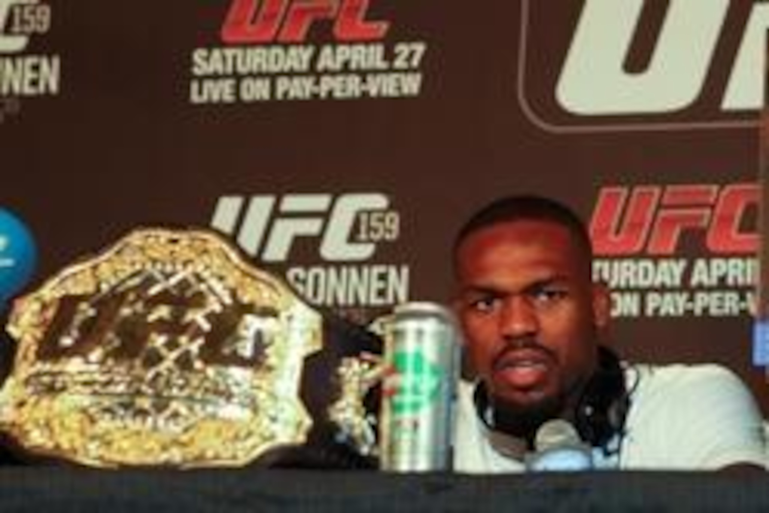 Apr 27, 2013; Newark, NJ, USA; Jon Jones 
during a press conference after UFC 159 at the Prudential Center. Mandatory Credit: Brad Penner-USA TODAY Sports