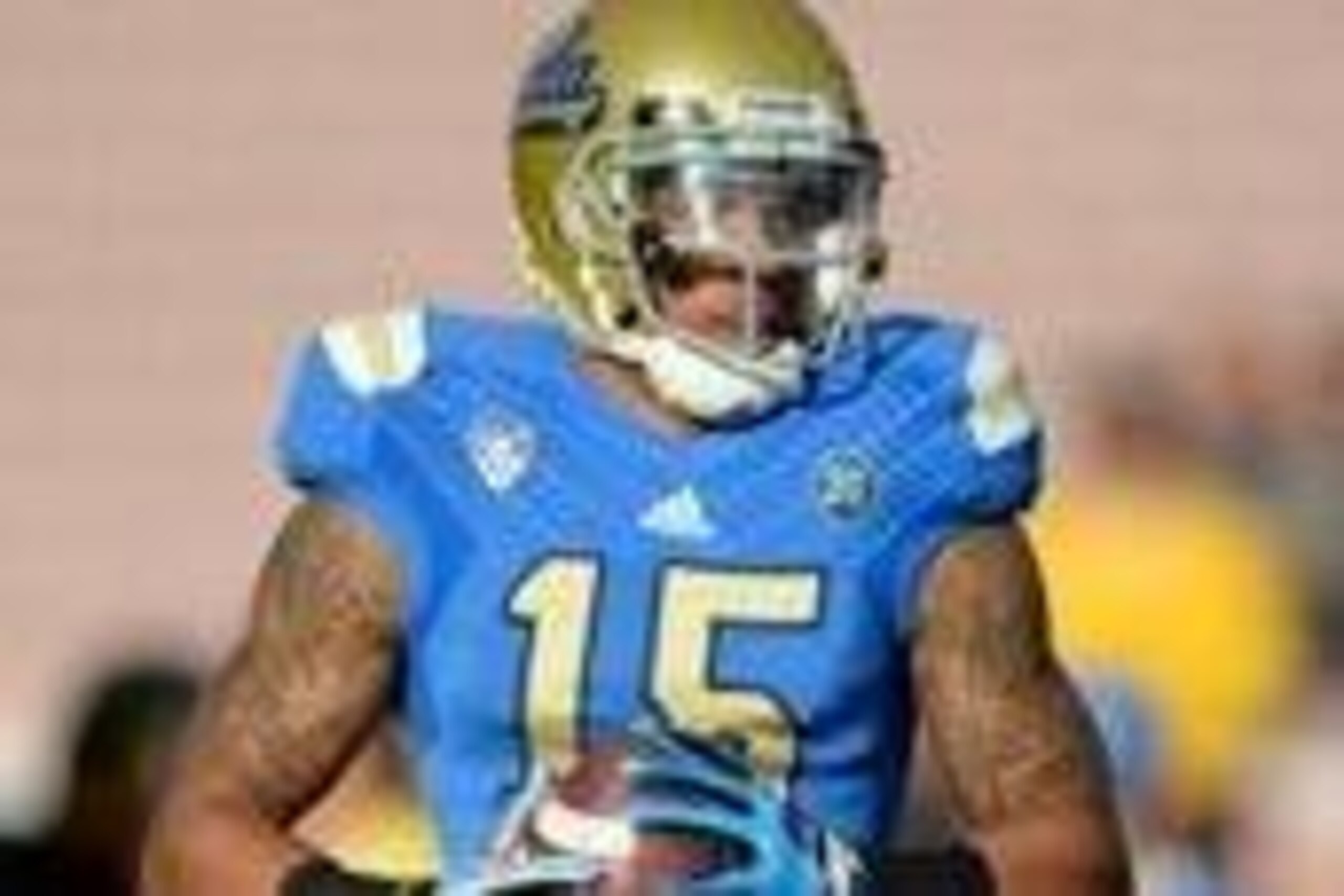 Nov 23, 2013; Pasadena, CA, USA; UCLA Bruins wide receiver Devin Lucien (15) before the game against Arizona State Sun Devils at Rose Bowl. Mandatory Credit: Robert Hanashiro-USA TODAY Sports