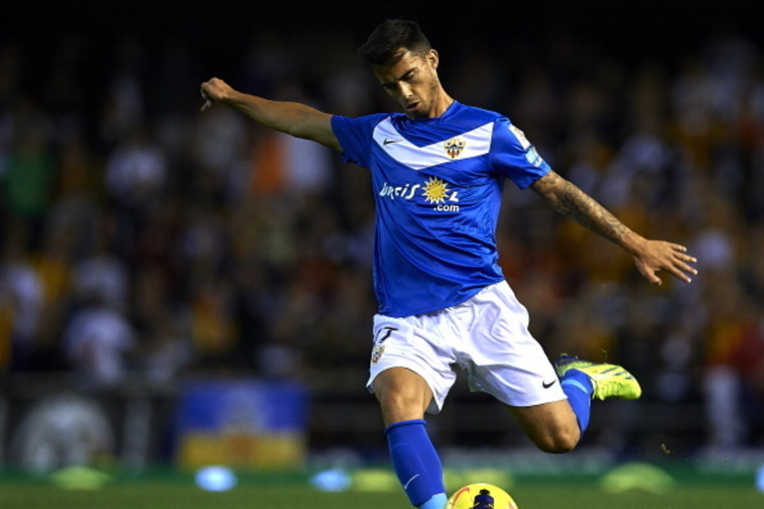 VALENCIA, SPAIN - OCTOBER 30:  Suso of Almeria in action during the La Liga match between Valencia CF and UD Almeria at Estadio Mestalla on October 30, 2013 in Valencia, Spain.  (Photo by Manuel Queimadelos Alonso/Getty Images)