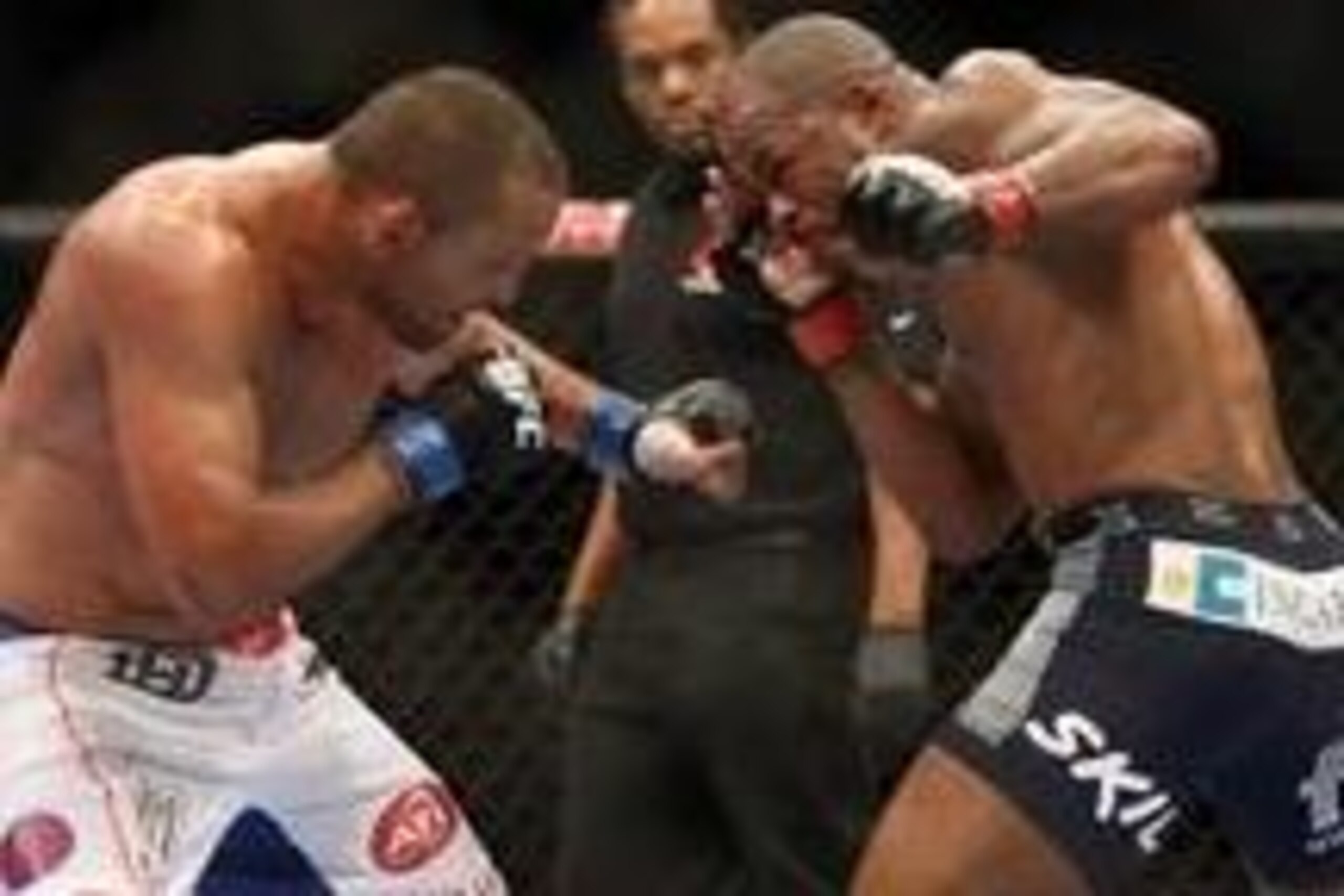 Jun 15, 2013; Winnipeg, MB, Canada; Rashad Evans (right) fights Dan Henderson during their light heavyweight bout at UFC 161 at MTS Centre. Mandatory Credit: Tom Szczerbowski-USA TODAY Sports