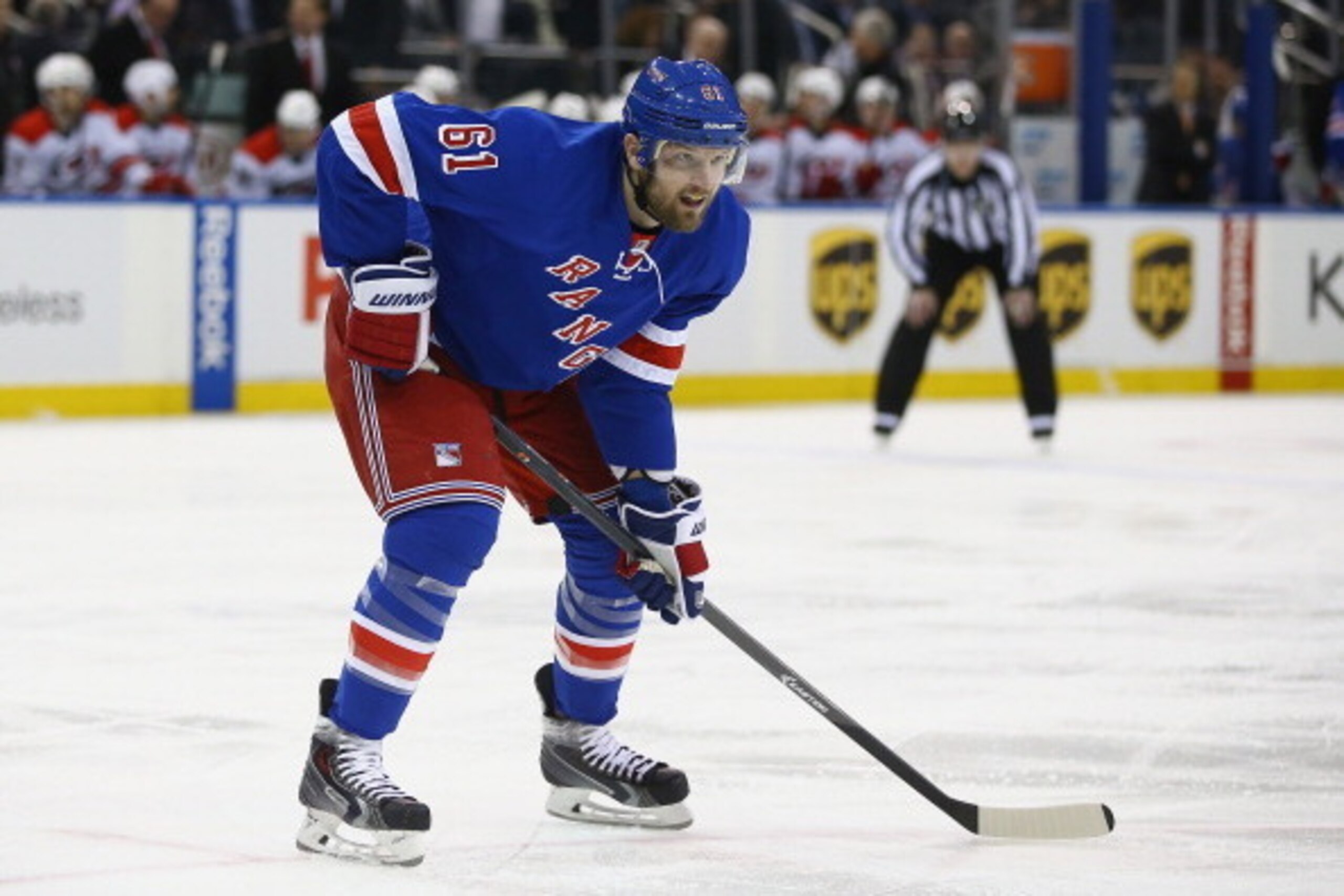 NEW YORK, NY - APRIL 08:  Rick Nash #61 of the New York Rangers in action against the Carolina Hurricanes rduring their game at Madison Square Garden on April 8, 2014 in New York City.  (Photo by Al Bello/Getty Images)