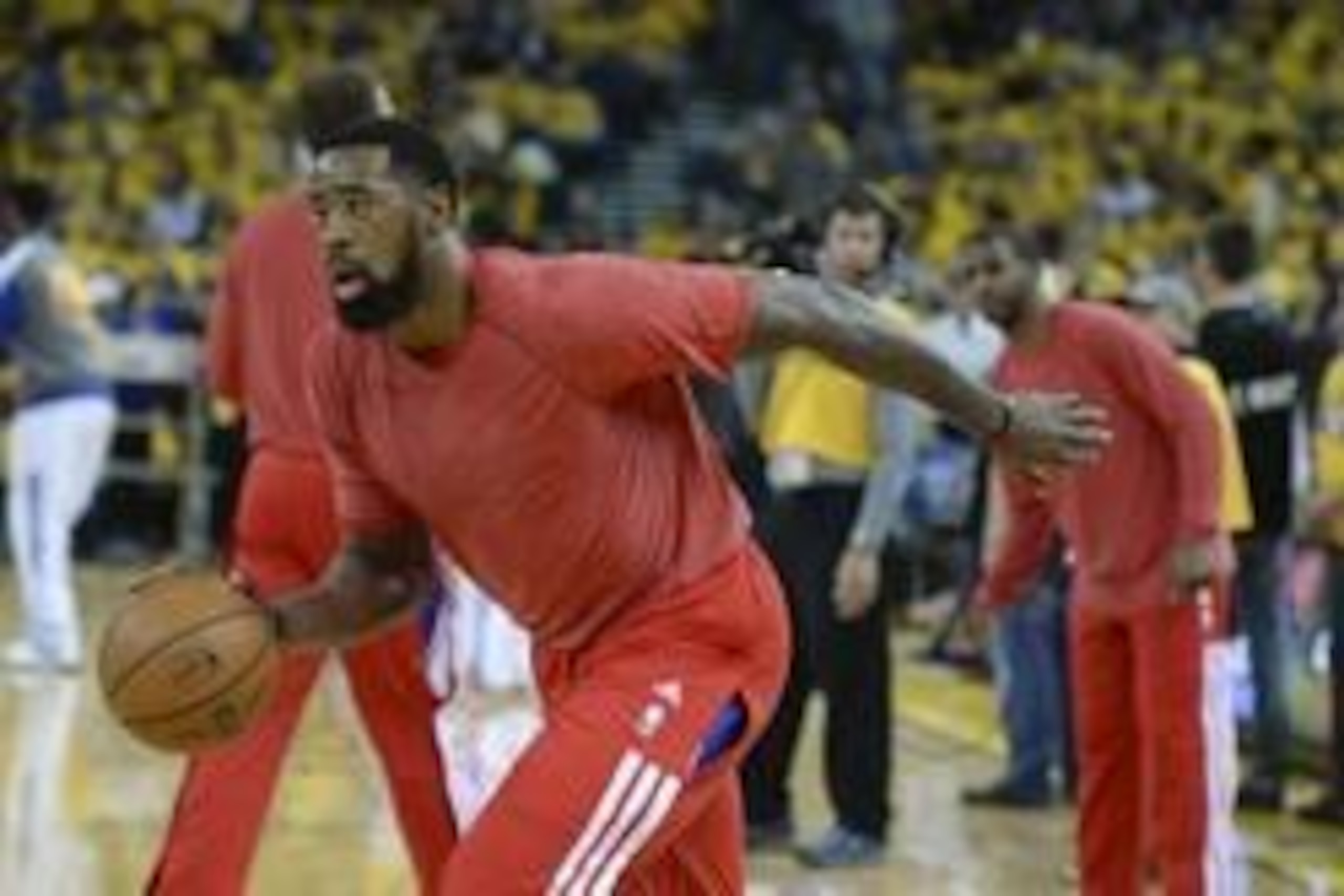 Apr 27, 2014; Oakland, CA, USA; Los Angeles Clippers center DeAndre Jordan (6) warms up before game four of the first round of the 2014 NBA Playoffs against the Golden State Warriors at Oracle Arena. Mandatory Credit: Kyle Terada-USA TODAY Sports