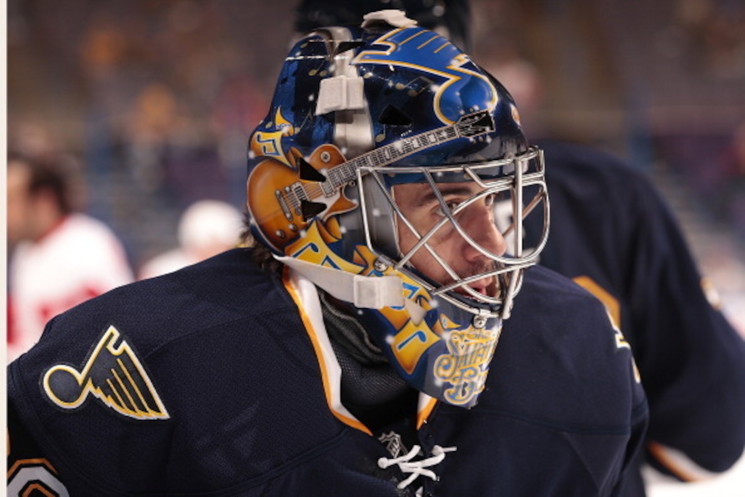 ST. LOUIS, MO - APRIL 13: Ryan Miller #39 of the St. Louis Blues warms up prior to an NHL game against the Detroit Red Wings on April 13, 2014 at Scottrade Center in St. Louis, Missouri. (Photo by Mark Buckner/NHLI via Getty Images)