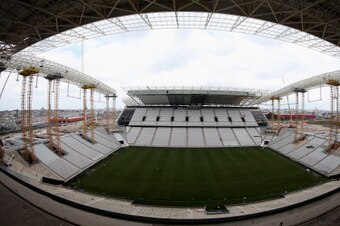 SAO PAULO, BRAZIL - DECEMBER 16:  Construction continues at the Arena de Sao Paulo venue for the FIFA 2014 World Cup Brazil on December 16, 2013 in Sao Paulo, Brazil.  (Photo by Friedemann Vogel/Getty Images)