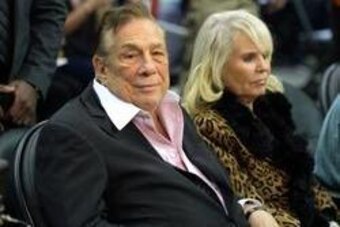 Nov 13, 2013; Los Angeles, CA, USA; Los Angeles Clippers owner Donald Sterling (left) and wife Shelly Sterling attend the game against the Oklahoma City Thunder at Staples Center. The Clippers defeated the Thunder 111-103. Mandatory Credit: Kirby Lee-USA