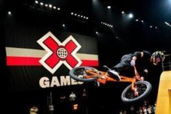 June 30, 2012; Los Angeles, CA, USA; Steve McCann performs during BMX Freestyle Vert practice event of the X Games Los Angeles at the Nokia Theater. Mandatory Credit: Matt Kartozian-USA TODAY Sports