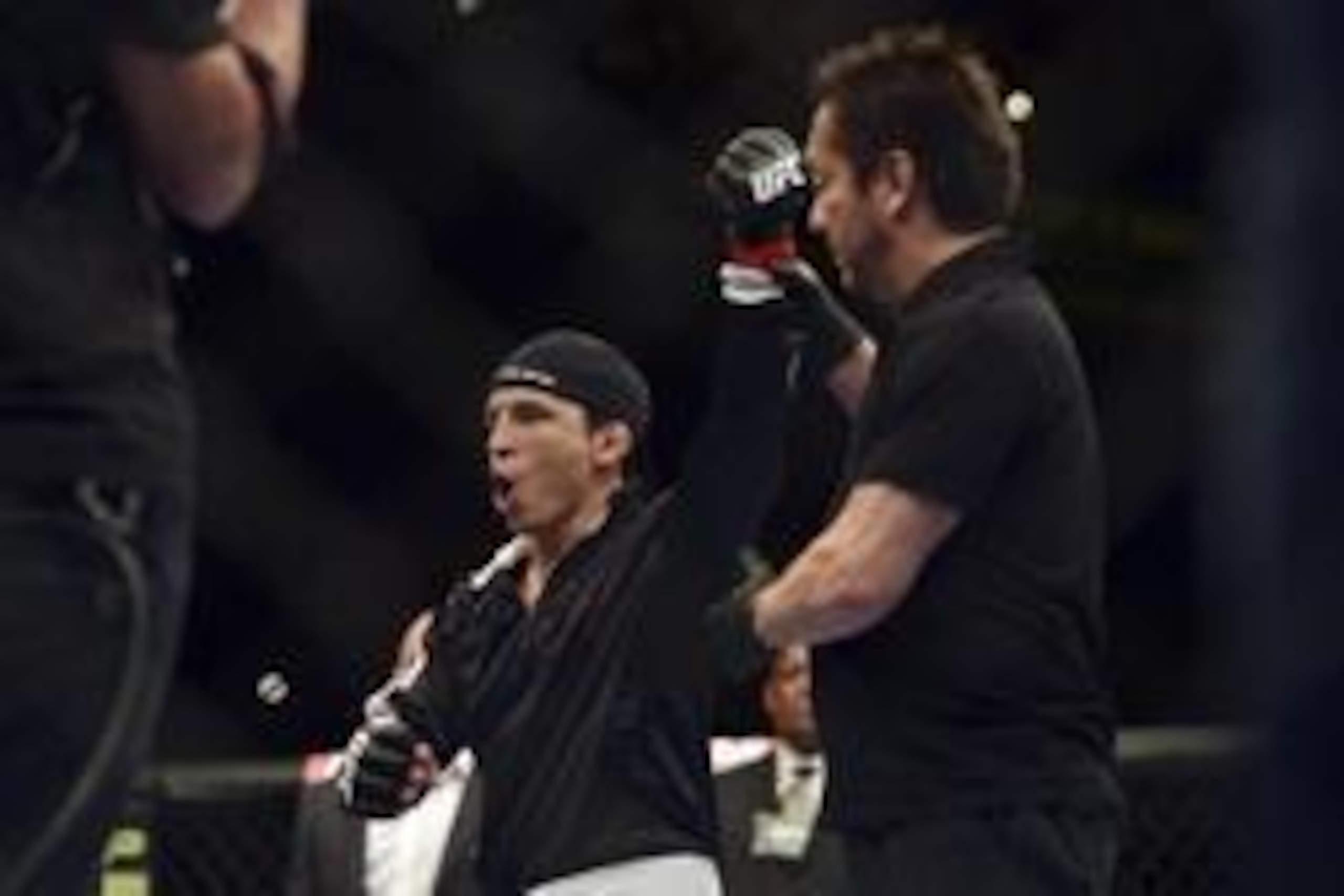 Apr 26, 2014; Baltimore, MD, USA;  Joseph Benavidez celebrates his victory in UFC 172 at  Baltimore Arena. Mandatory Credit: Tommy Gilligan-USA TODAY Sports