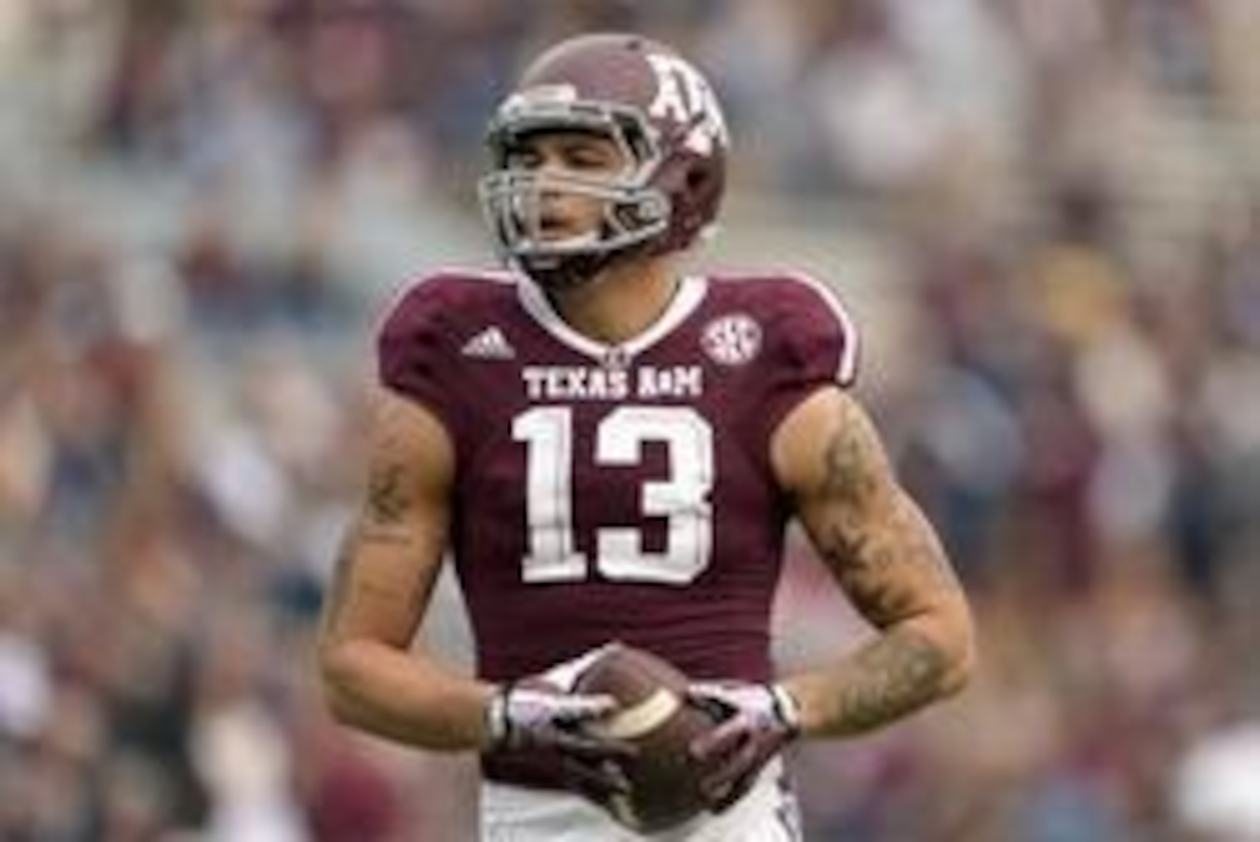 Nov 9, 2013; College Station, TX, USA; Texas A&M Aggies wide receiver Mike Evans (13) warms up before the game against the Mississippi State Bulldogs at Kyle Field. Mandatory Credit: Thomas Campbell-USA TODAY Sports