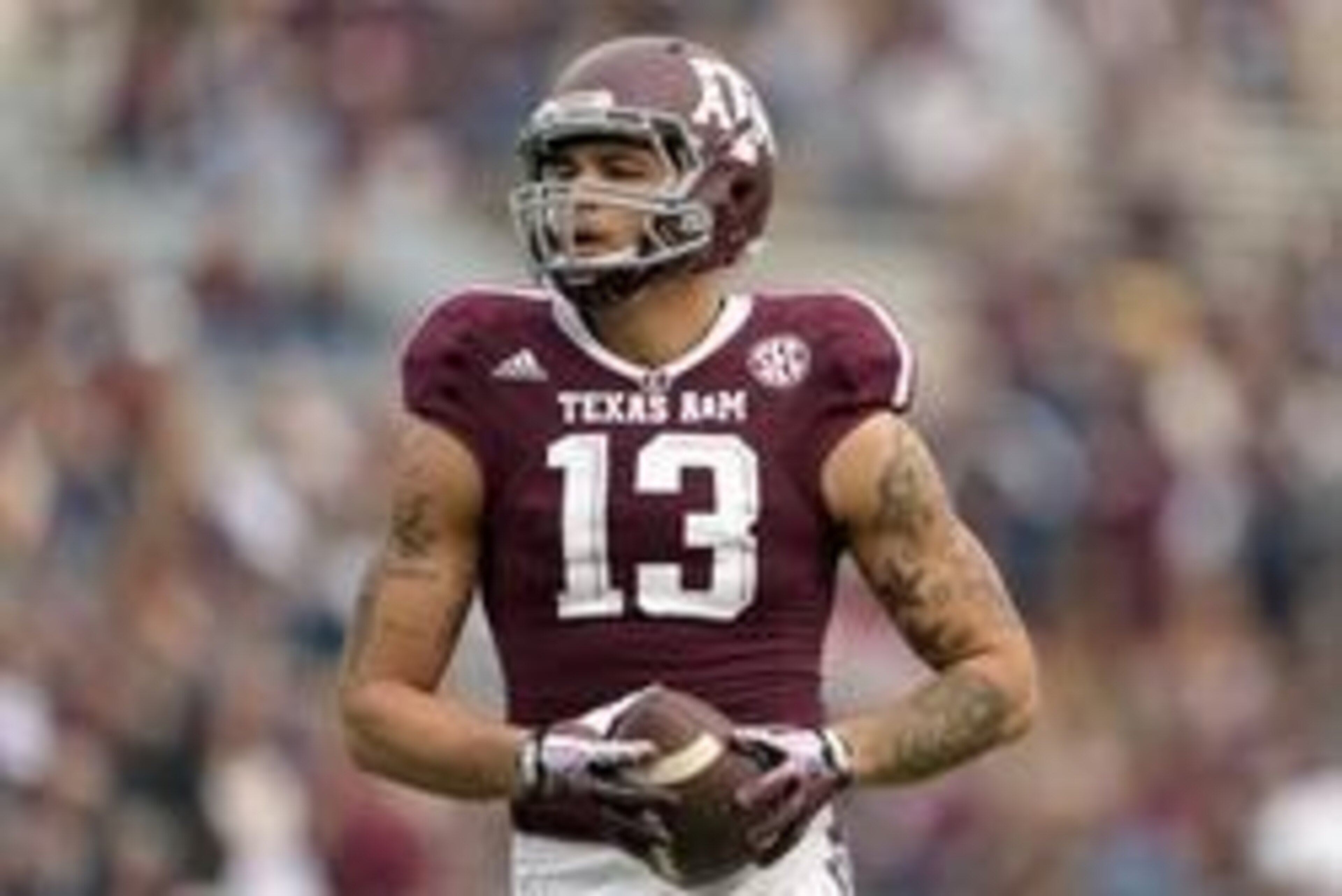 Nov 9, 2013; College Station, TX, USA; Texas A&M Aggies wide receiver Mike Evans (13) warms up before the game against the Mississippi State Bulldogs at Kyle Field. Mandatory Credit: Thomas Campbell-USA TODAY Sports