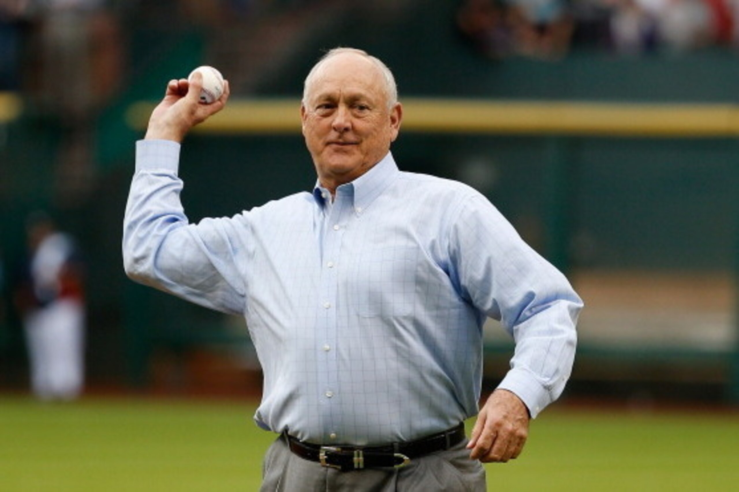 HOUSTON, TX - APRIL 01: Baseball legend Nolan Ryan tosses the first pitch on the field before the start of the game between the New York Yankees and the Houston Astros at Minute Maid Park on April 1, 2014 in Houston, Texas. (Photo by Scott Halleran/Gett HOUSTON, TX - APRIL 01: Baseball legend Nolan Ryan tosses the first pitch on the field before the start of the game between the New York Yankees and the Houston Astros at Minute Maid Park on April 1, 2014 in Houston, Texas. (Photo by Scott Halleran/Gett