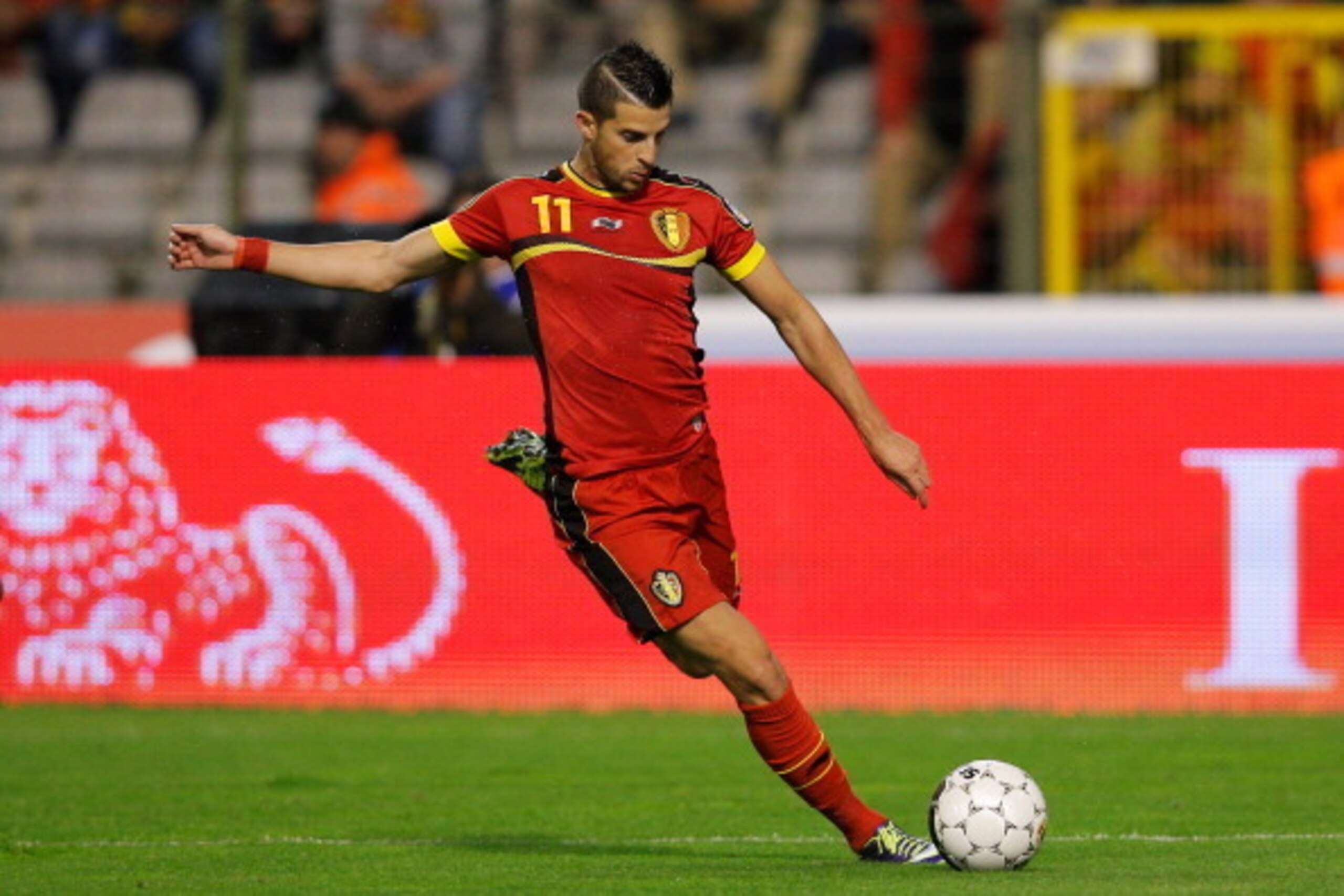 BRUSSELS, BELGIUM - OCTOBER 15:  Kevin Mirallas of Belgium in action during the FIFA 2014 World Cup Qualifying Group A match between Belgium and Wales at King Baudouin Stadium on October 15, 2013 in Brussels, Belgium.  (Photo by Dean Mouhtaropoulos/Getty 
