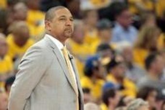 Apr 24, 2014; Oakland, CA, USA; Golden State Warriors head coach Mark Jackson on the sideline during the second quarter of game three of the first round of the 2014 NBA Playoffs against the Los Angeles Clippers at Oracle Arena. Mandatory Credit: Kelley L 