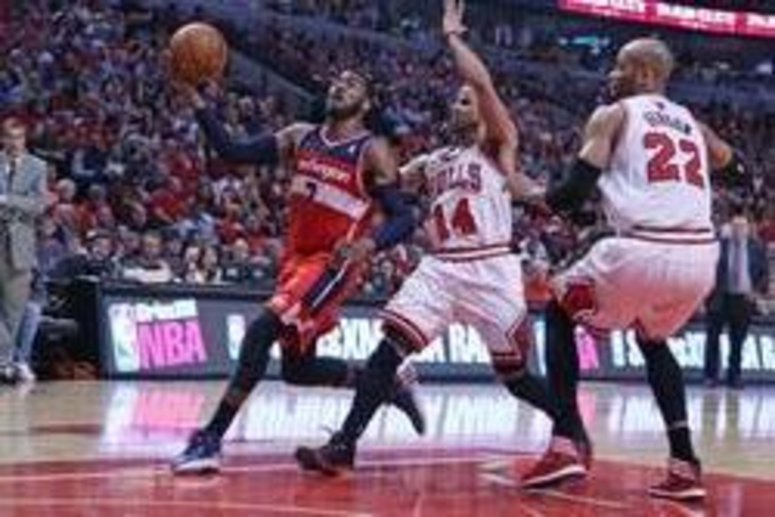 Apr 20, 2014; Chicago, IL, USA; Washington Wizards guard John Wall (2) drives past Chicago Bulls guard D.J. Augustin (14) during the second quarter of game one of the first round of the 2014 NBA Playoffs at the United Center. Mandatory Credit: Dennis Wier Apr 20, 2014; Chicago, IL, USA; Washington Wizards guard John Wall (2) drives past Chicago Bulls guard D.J. Augustin (14) during the second quarter of game one of the first round of the 2014 NBA Playoffs at the United Center. Mandatory Credit: Dennis Wier