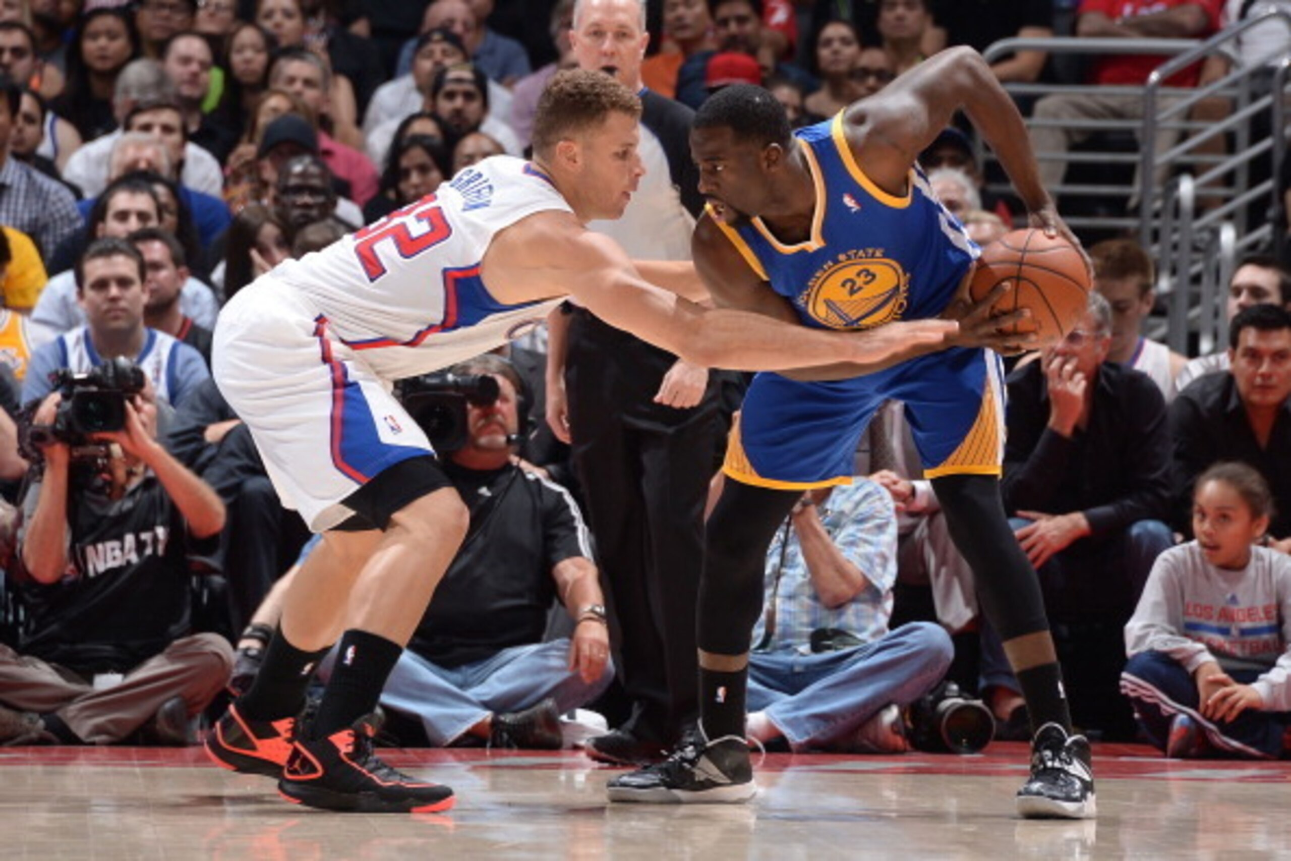 LOS ANGELES, CA - APRIL 29: Draymond Green #23 of the Golden State Warriors handles the ball against the Los Angeles Clippers in Game Five of the Western Conference Quarterfinals at Staples Center on April 29, 2014 in Los Angeles, California. NOTE TO USER