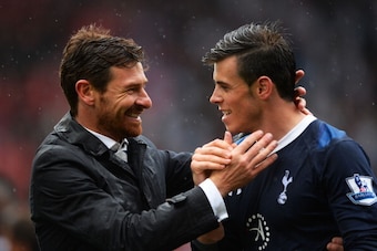 STOKE ON TRENT, ENGLAND - MAY 12:  Spurs manager Andre Villas-Boas congratulates Gareth Bale following their team's 2-1 victory during the Barclays Premier League match between Stoke City and Tottenham Hotspur at Britannia Stadium on May 12, 2013 in Stoke