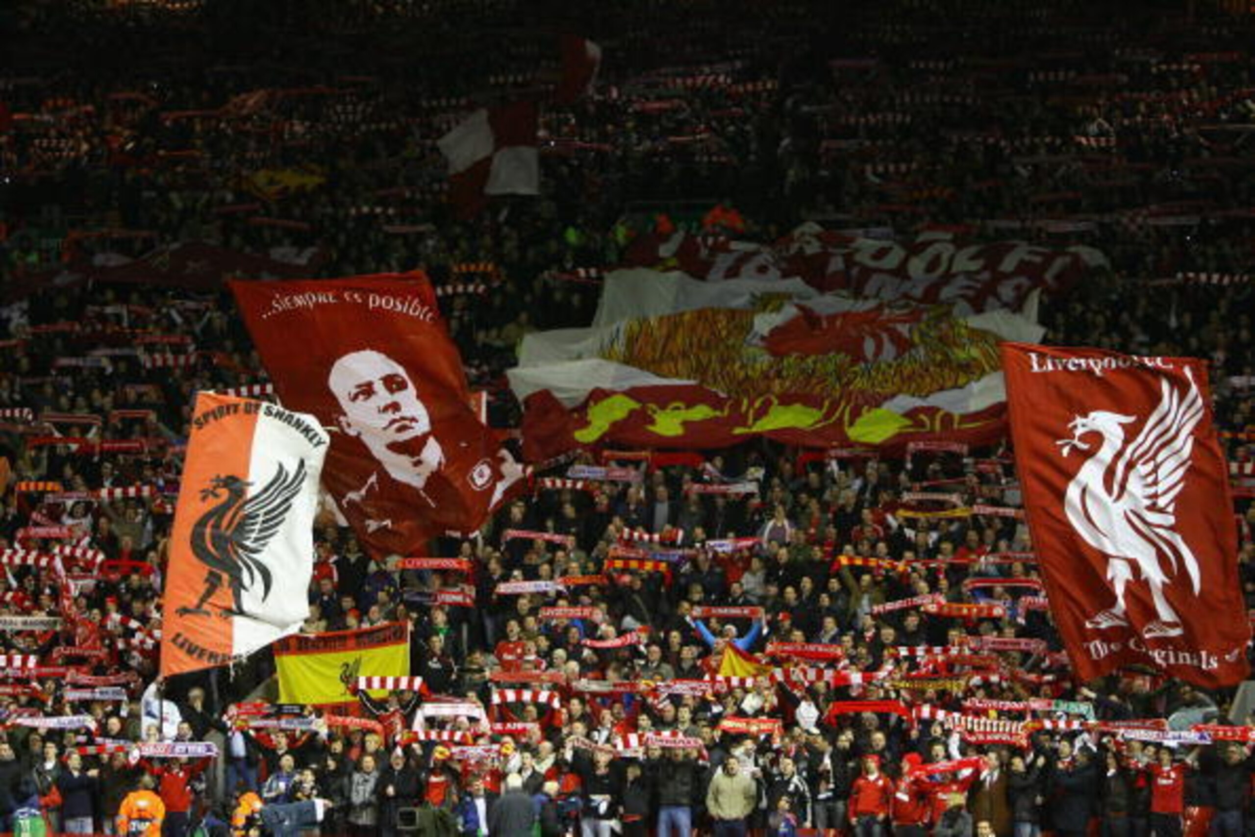 LIVERPOOL, UNITED KINGDOM - MARCH 10:  General View of The Kop prior to the UEFA Champions League Round of Sixteen, Second Leg match between Liverpool and Real Madrid at Anfield on March 10, 2009 in Liverpool, England. (Photo by Laurence Griffiths/Getty I